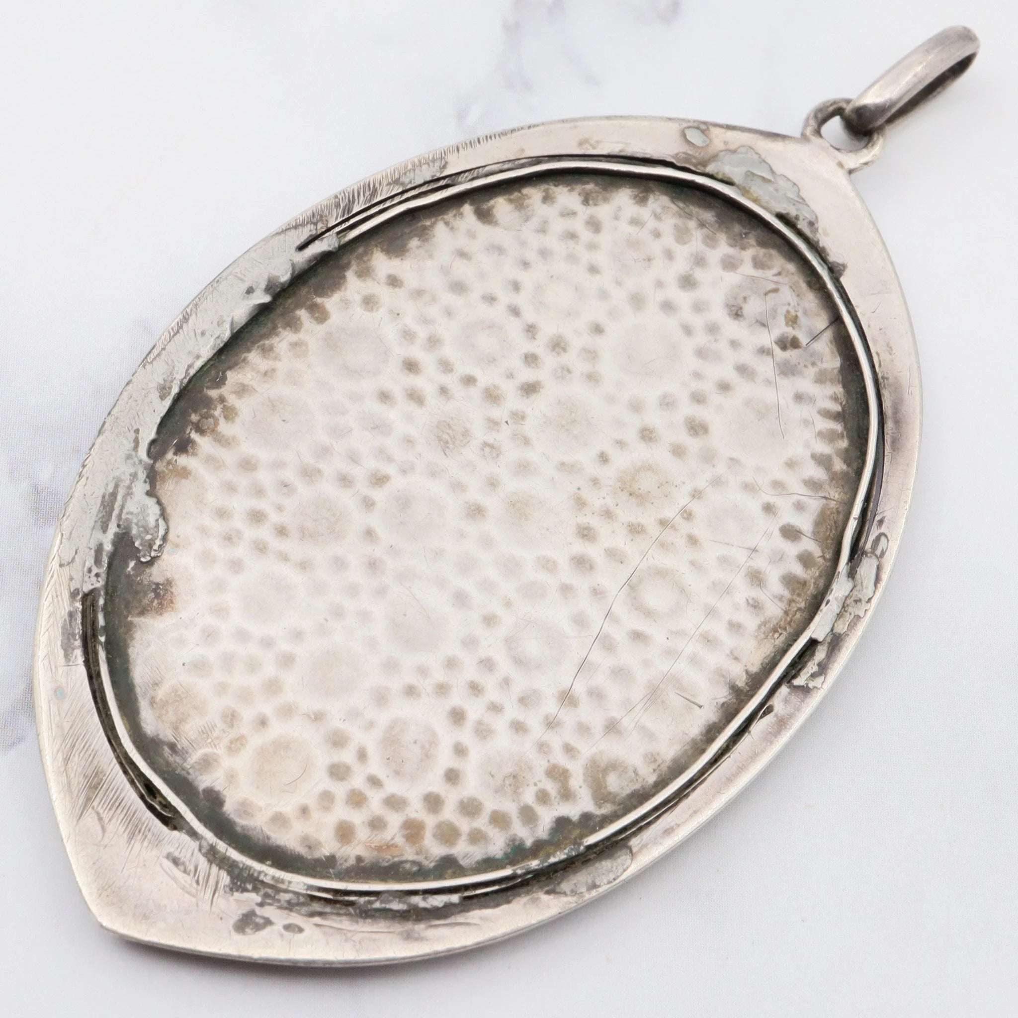 Antique Victorian sterling hand painted silhouette portrait pendant