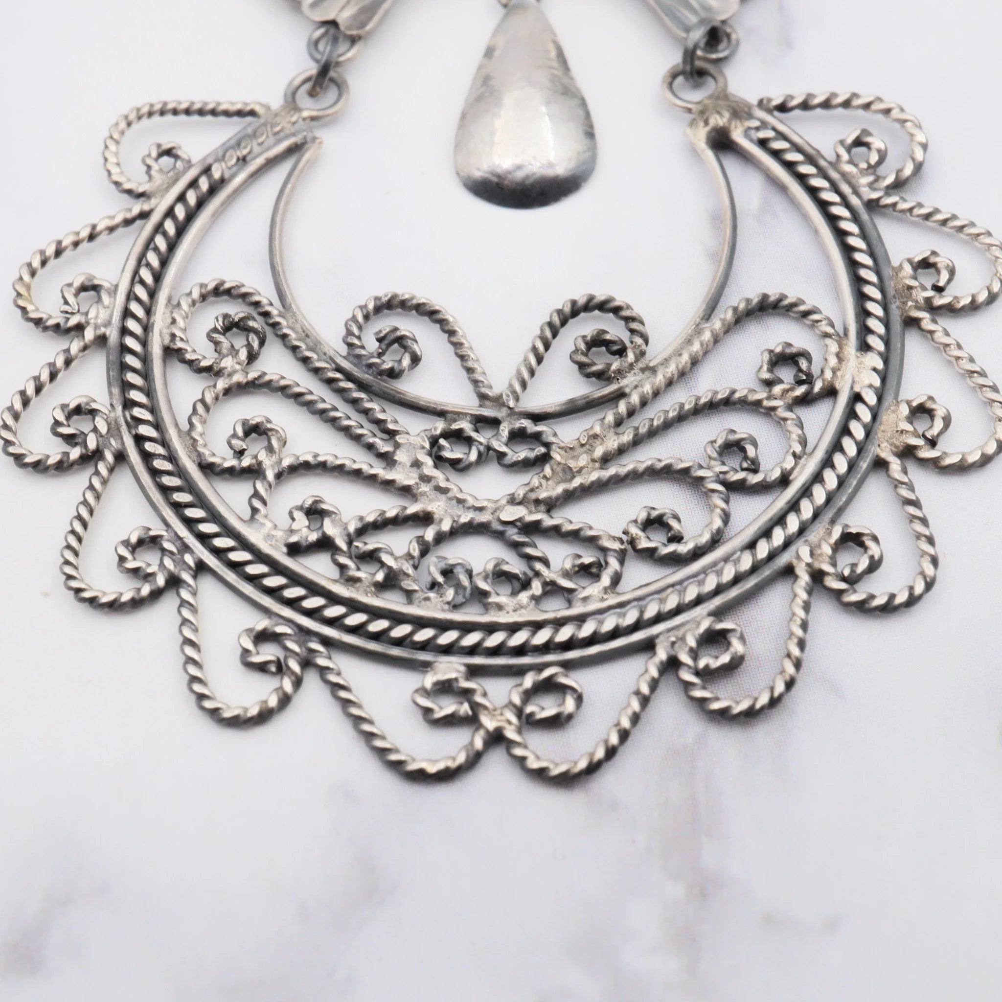 Large Navajo sterling silver chandelier earrings handmade love birds
