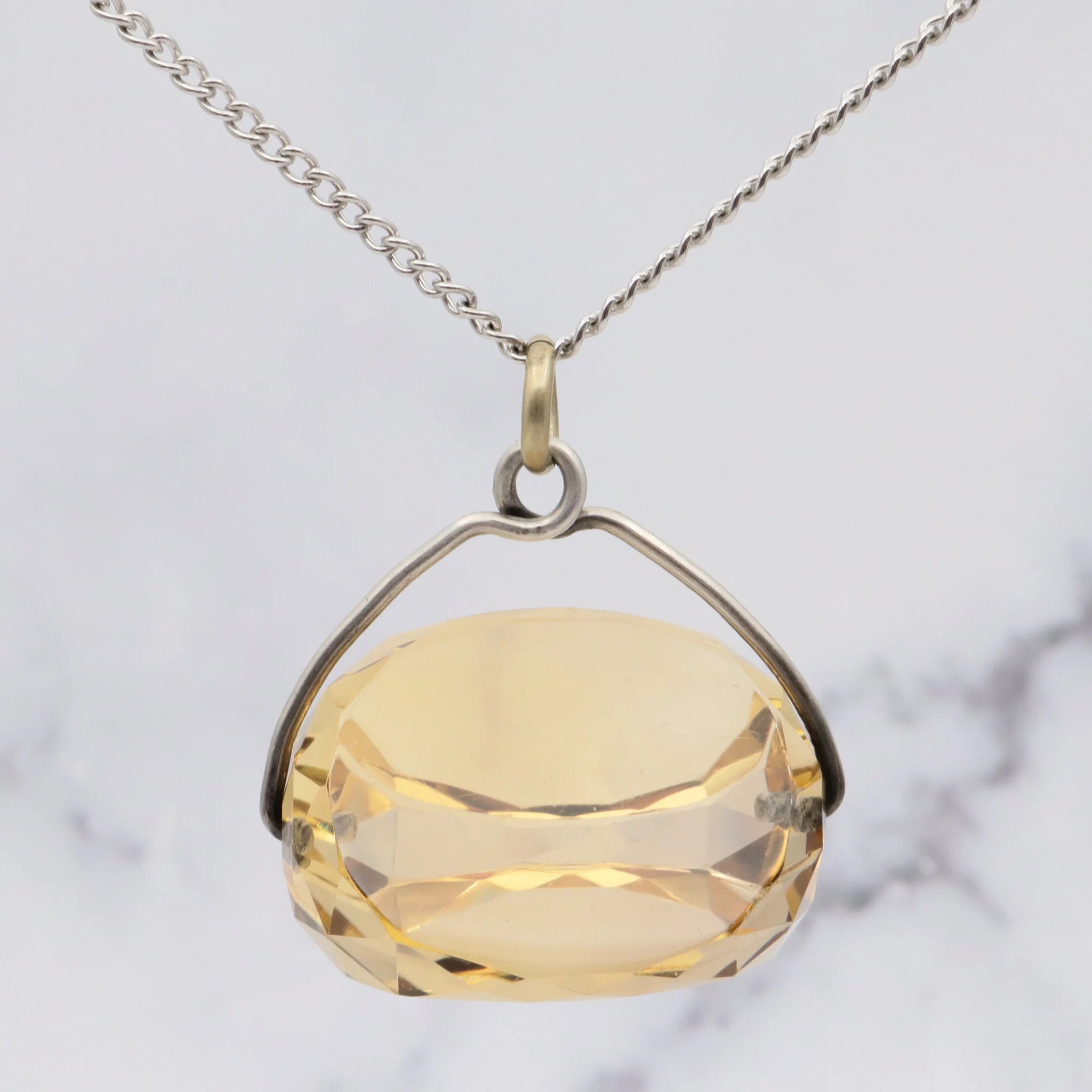 Antique Victorian faceted citrine spinning signet fob with sterling silver wire