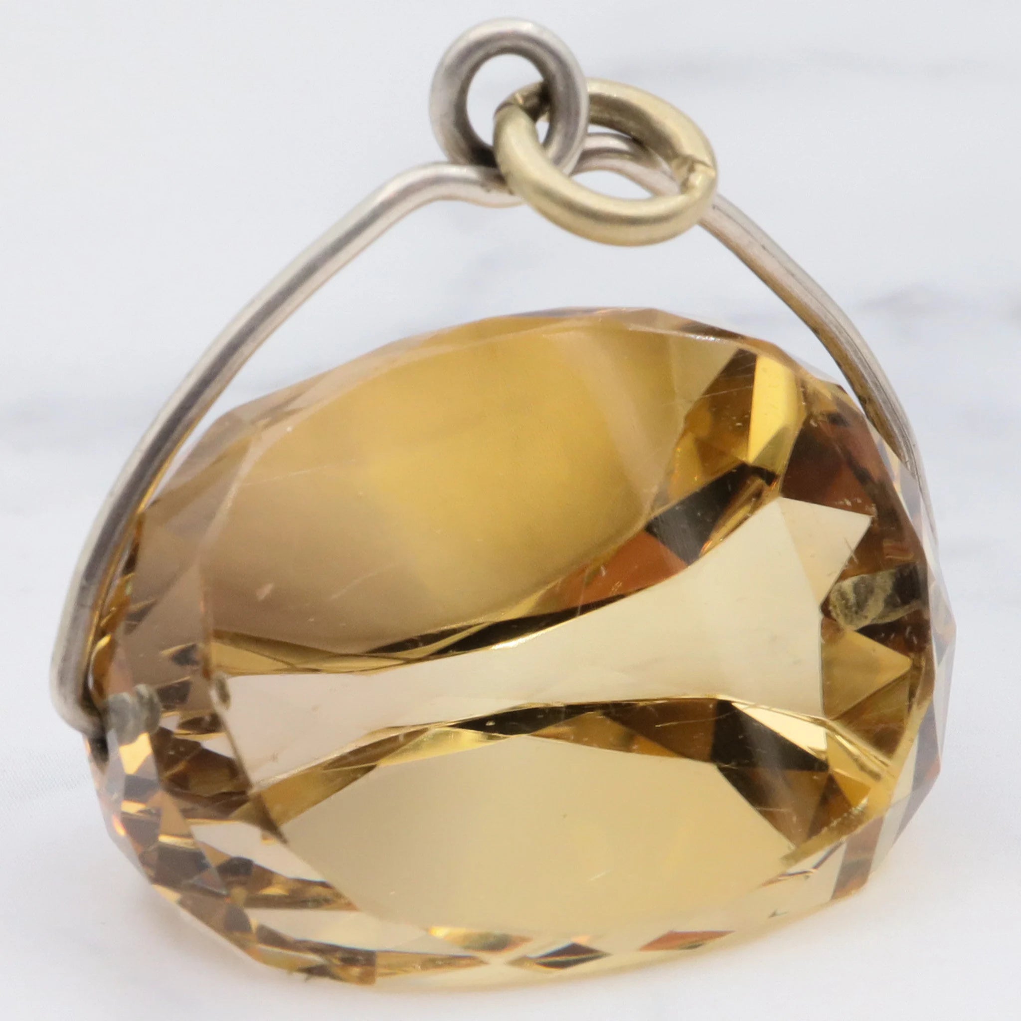 Antique Victorian faceted citrine spinning signet fob with sterling silver wire