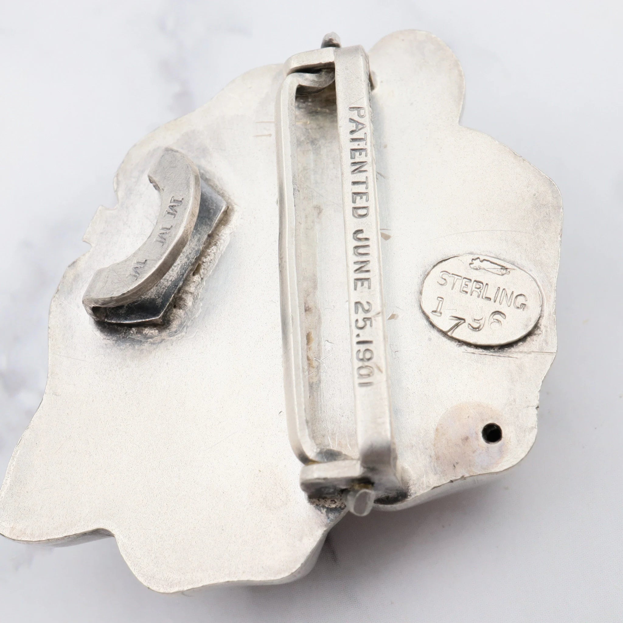 Antique art nouveau William B Kerr sterling silver poppy two-part buckle