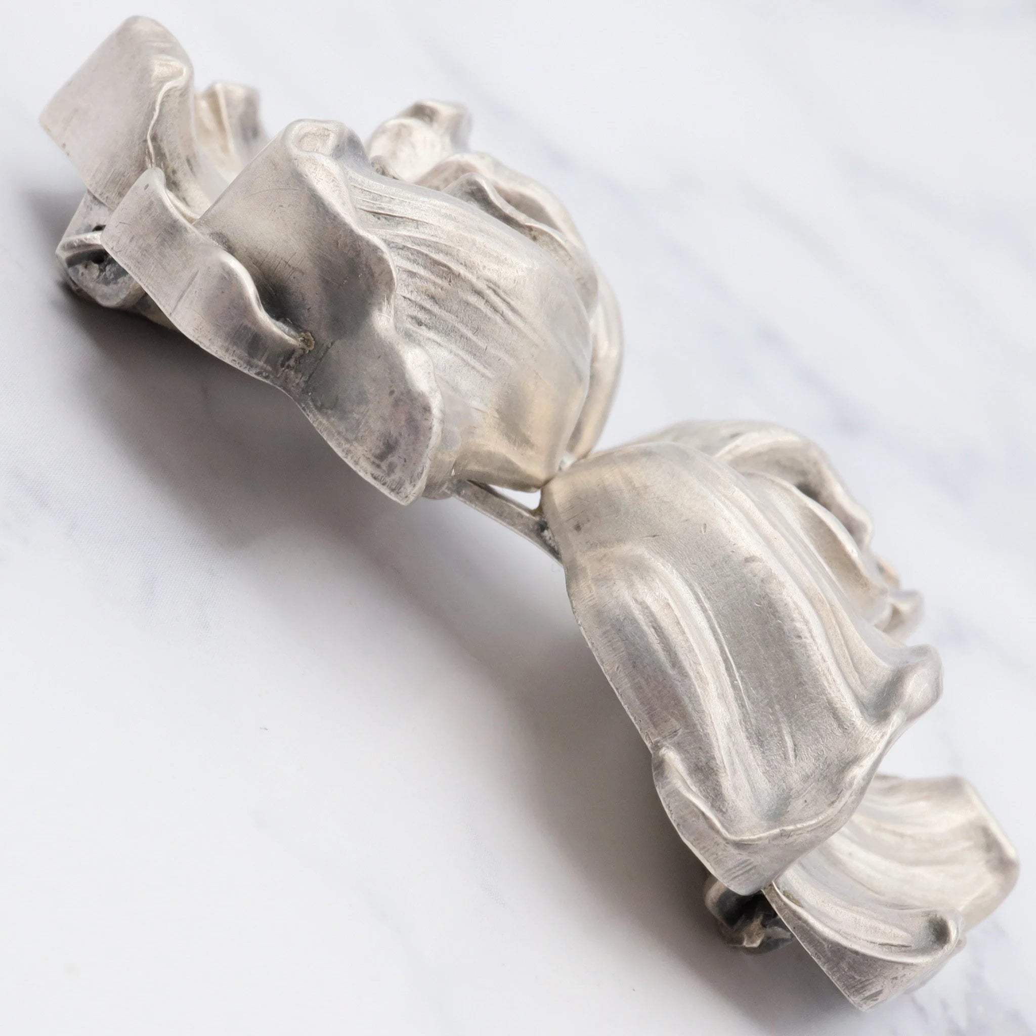 Antique art nouveau William B Kerr sterling silver poppy two-part buckle