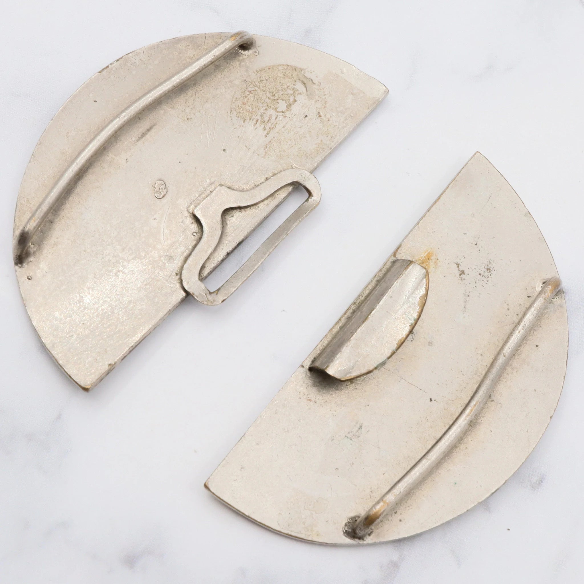 Art Nouveau silver plated enamel two-piece butterfly buckle