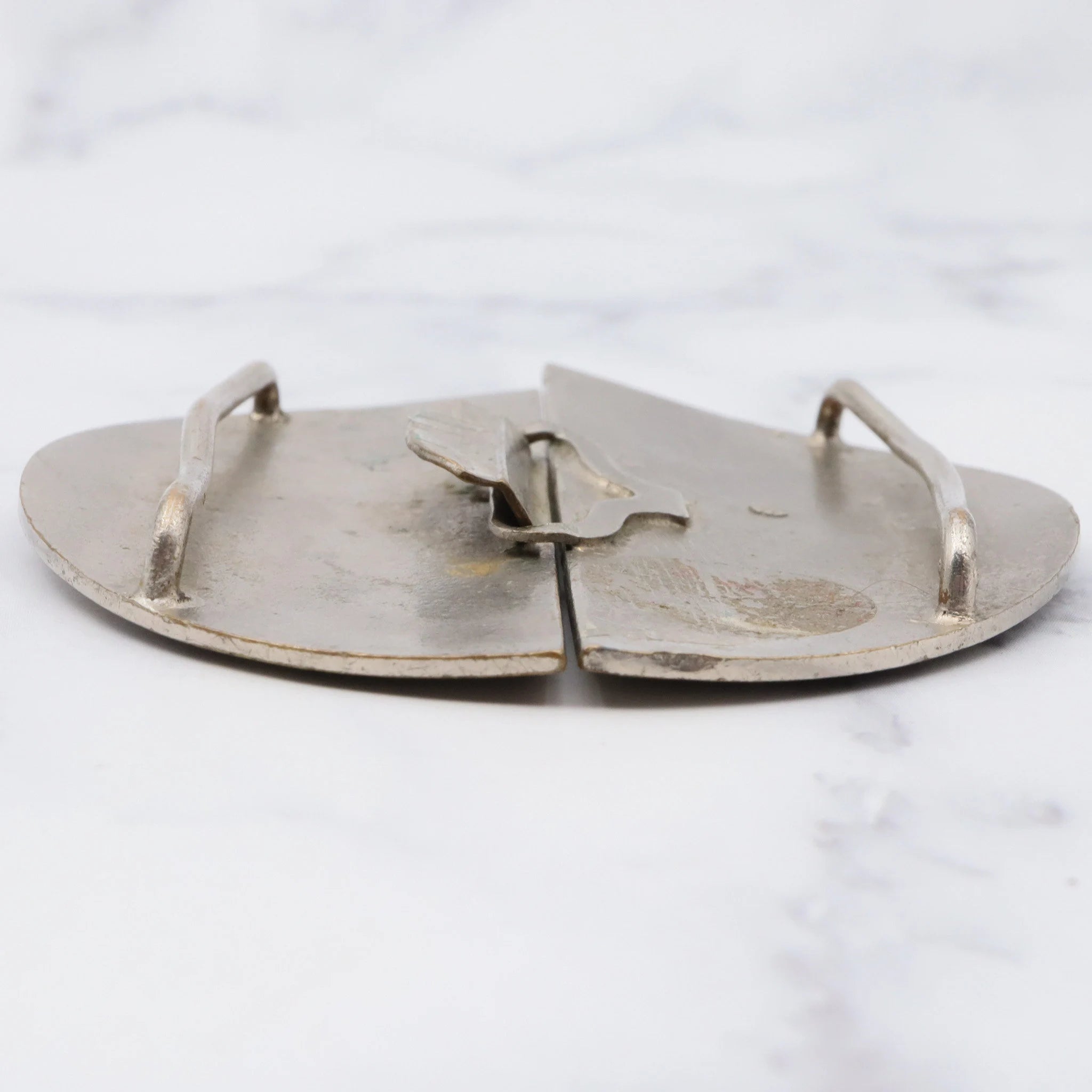 Art Nouveau silver plated enamel two-piece butterfly buckle