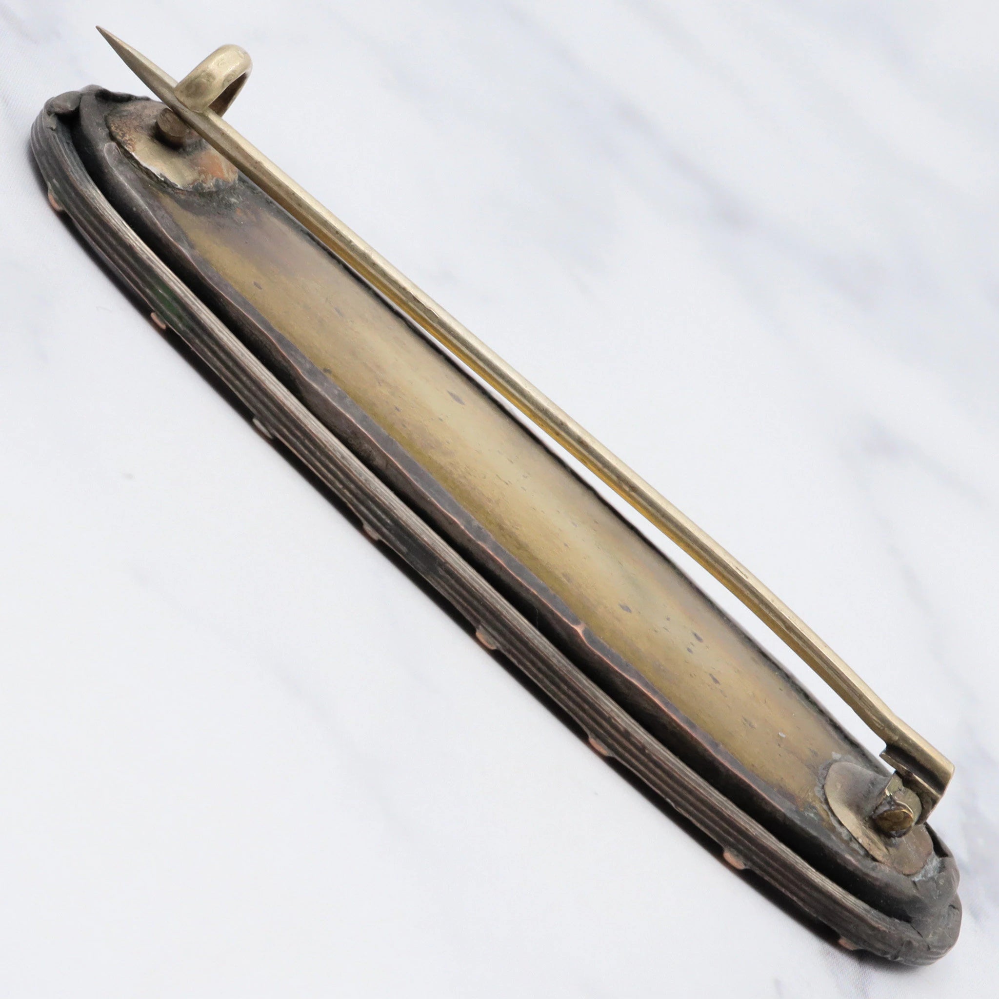 Antique victorian gold filled pietra dura oval flower brooch