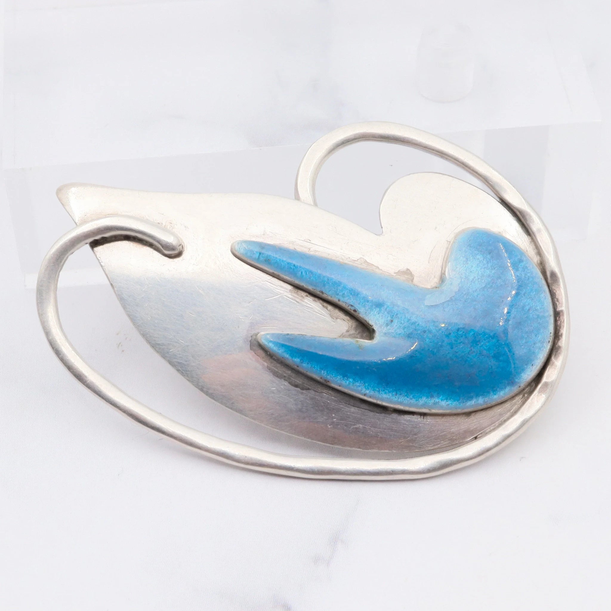 Antique arts and craft period sterling/enamel abstract brooch