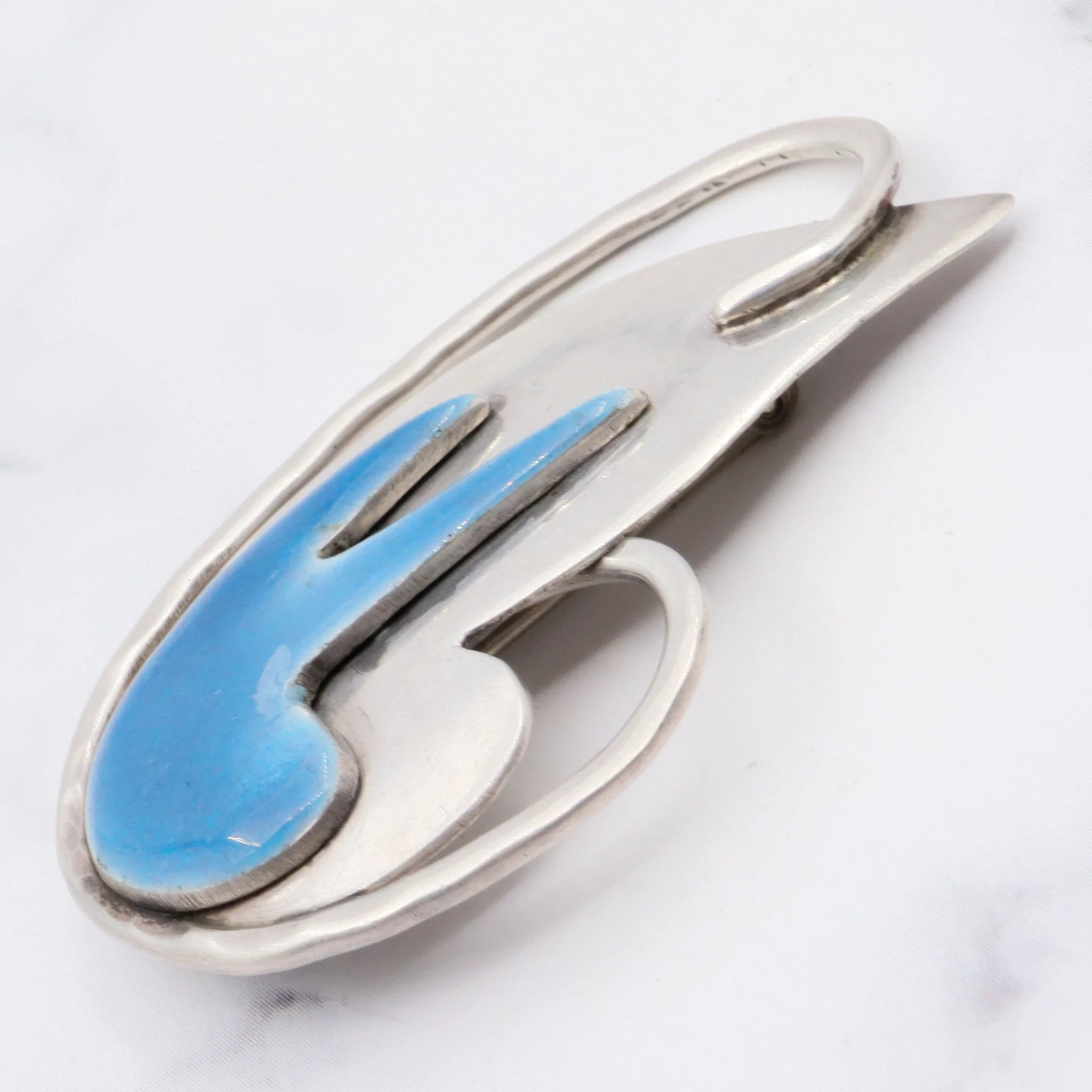 Antique arts and craft period sterling/enamel abstract brooch