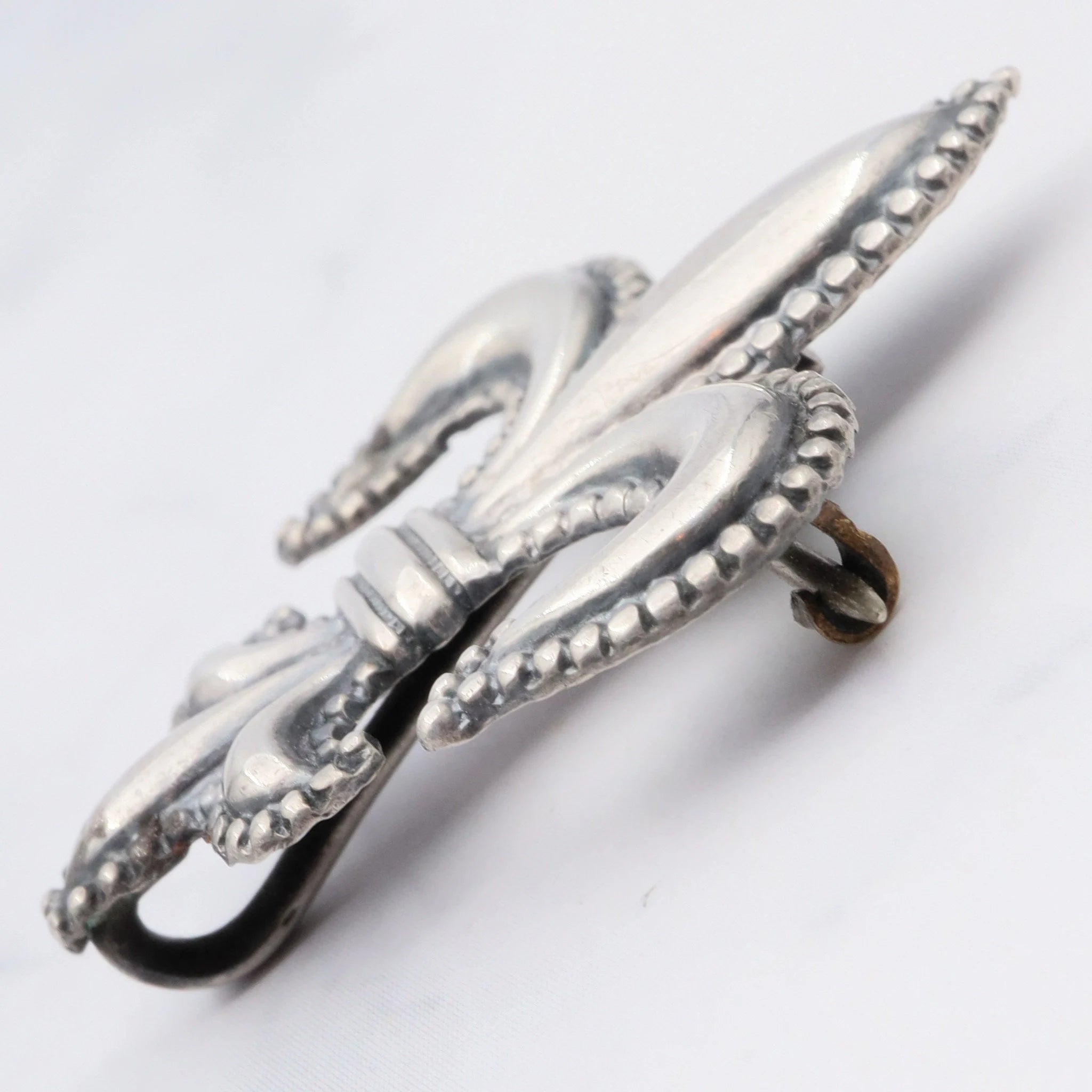 Antique Victorian sterling fleur de lis watch clip brooch