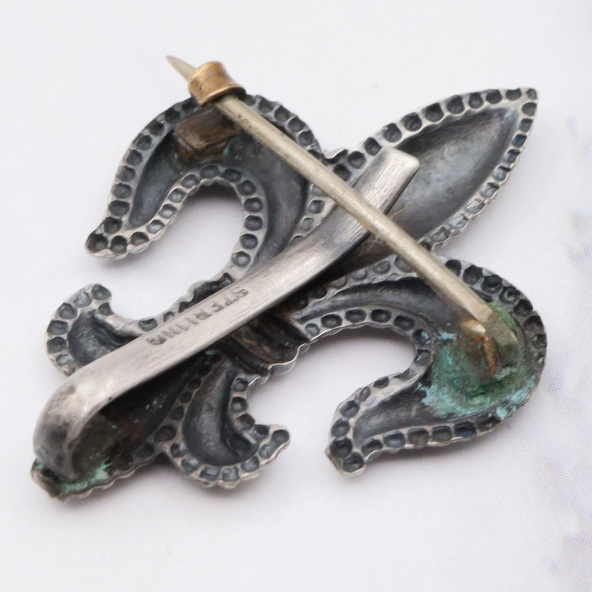 Antique Victorian sterling fleur de lis watch clip brooch