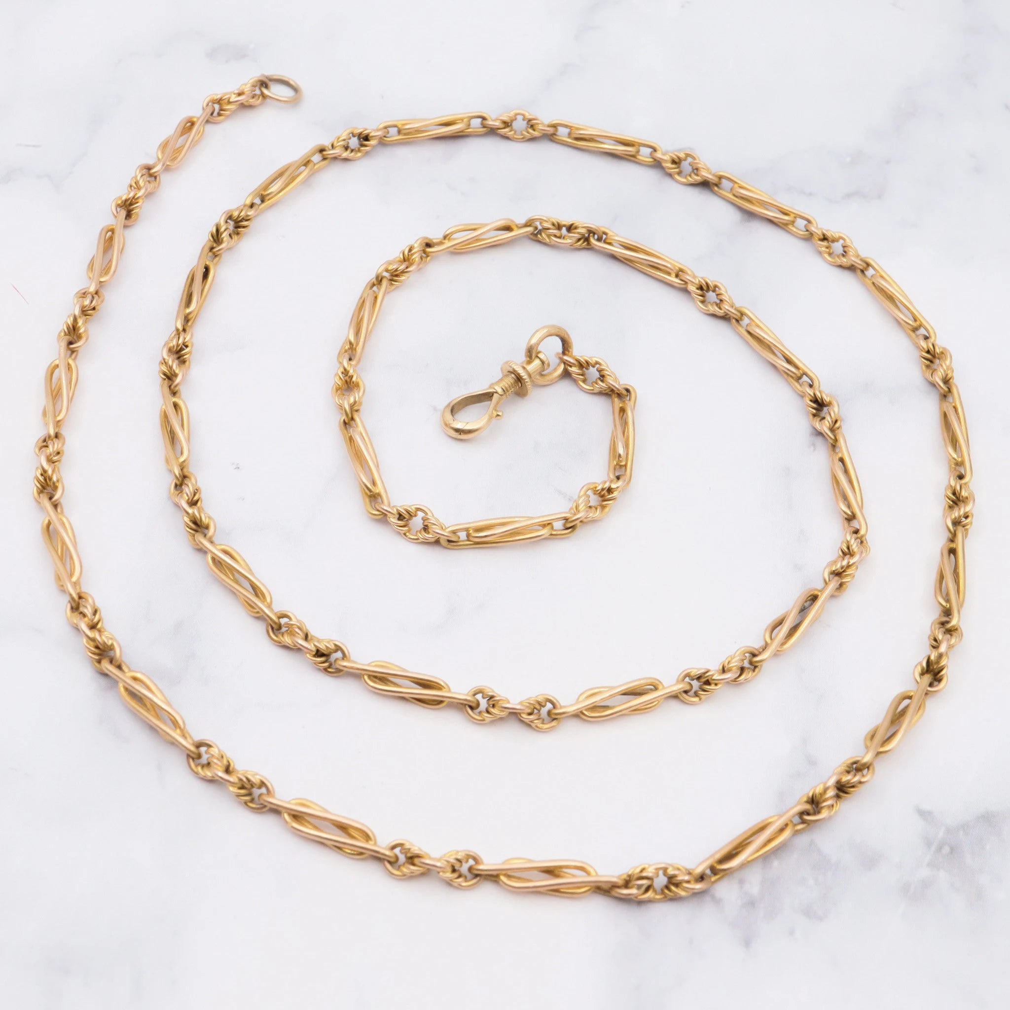 Antique victorian 15k gold fancy link chain w/ French gold hinged dog clip clasp