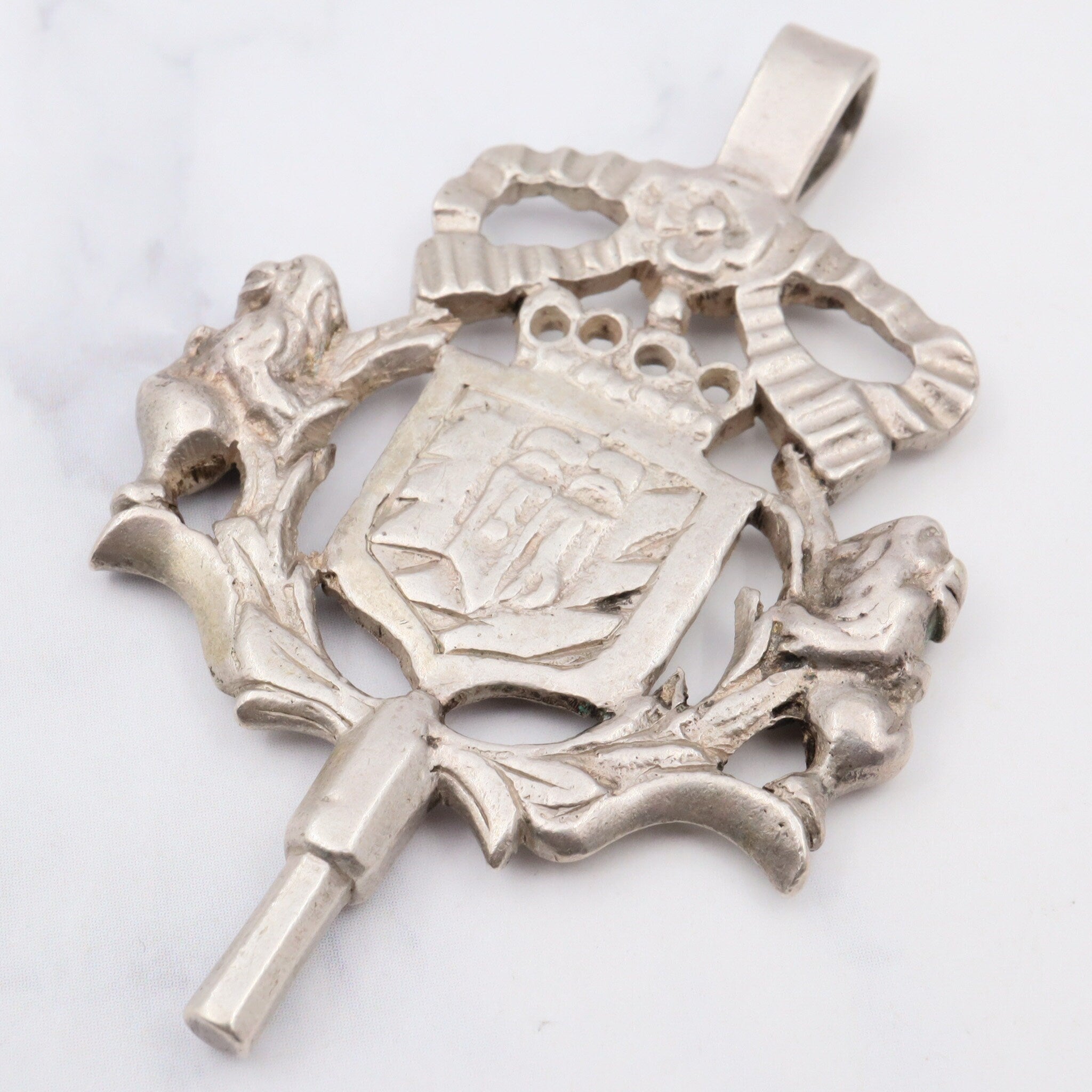 Antique european silver watch key fob pendant