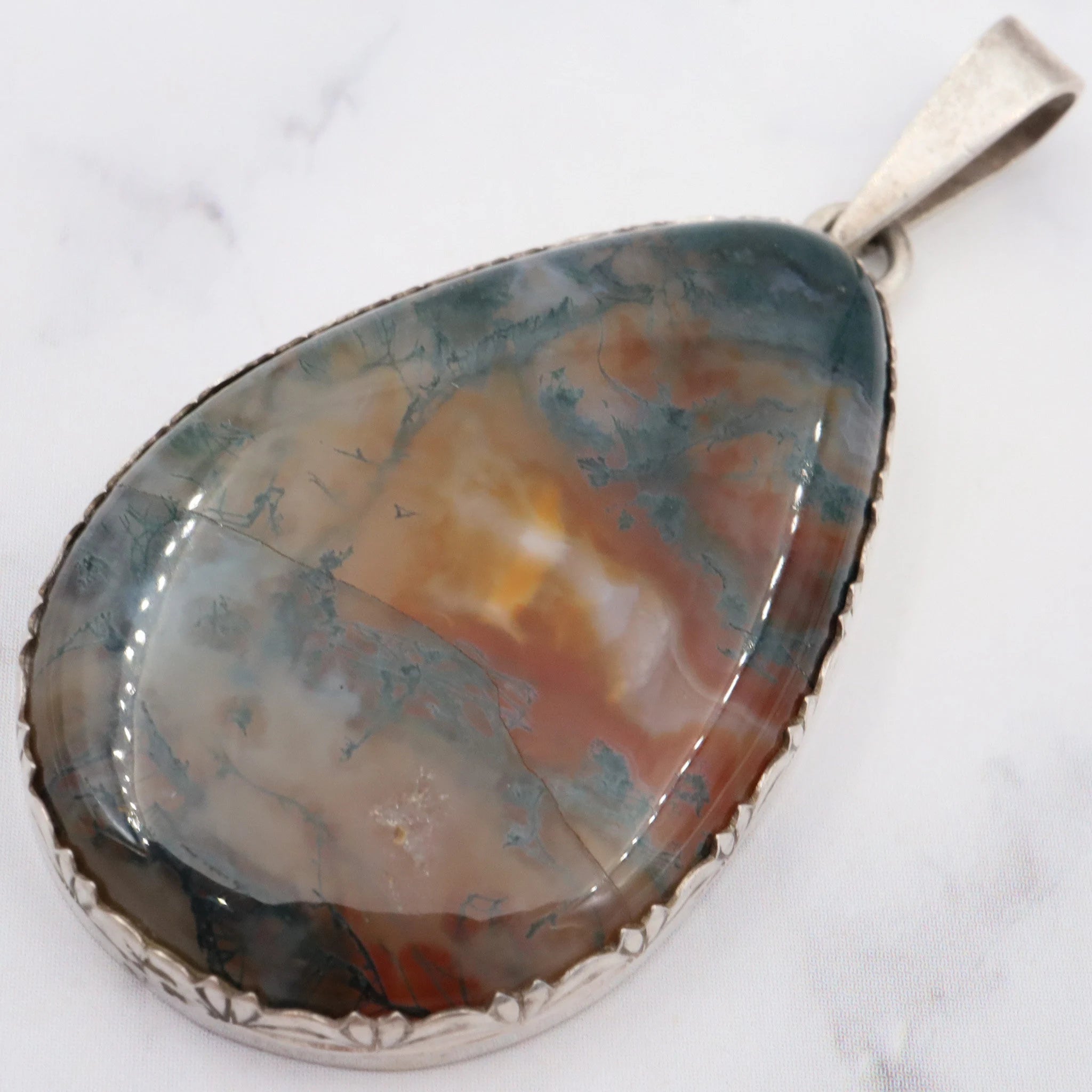 Antique sterling & moss agate pendant