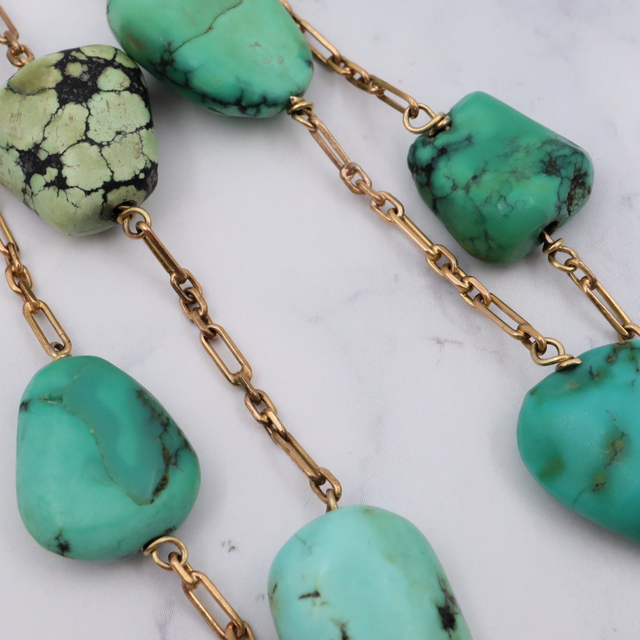 Antique Victorian 14k gold & turquoise bead drop necklace, 16"