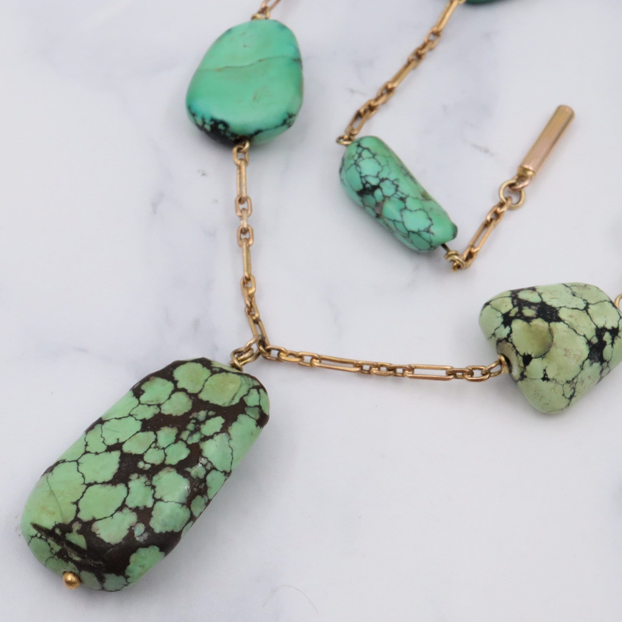 Antique Victorian 14k gold & turquoise bead drop necklace, 16"