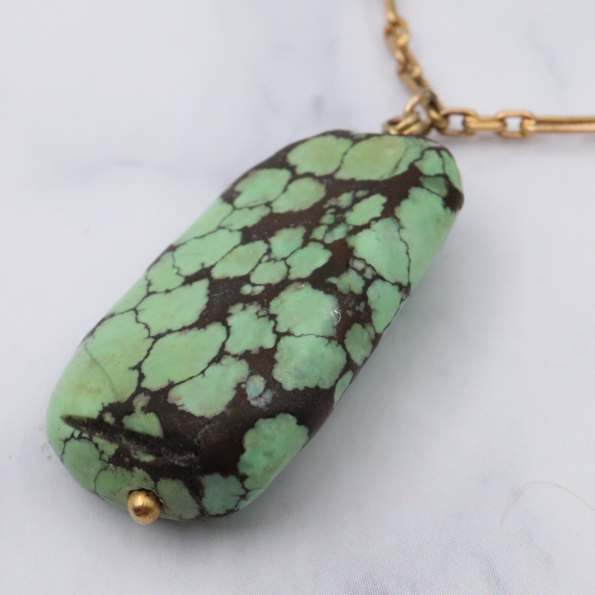 Antique Victorian 14k gold & turquoise bead drop necklace, 16"