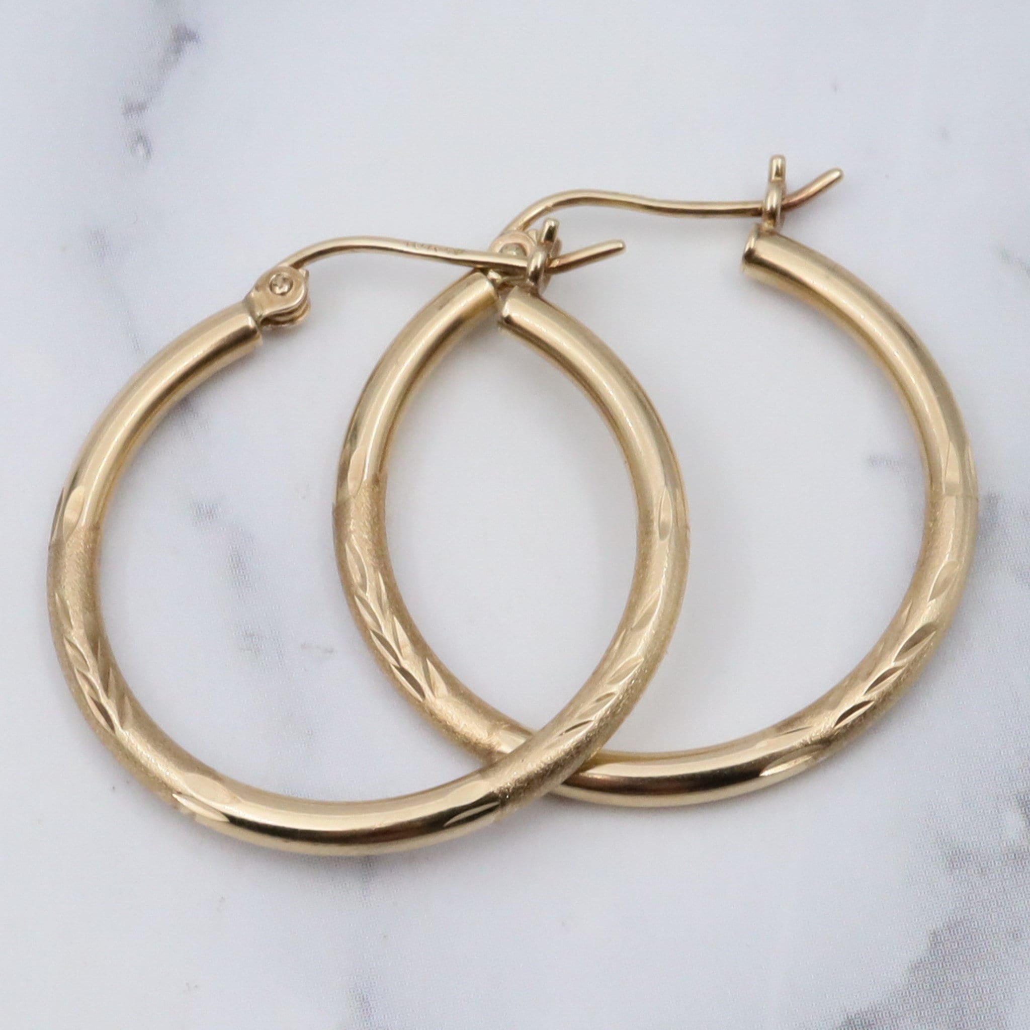 Vintage 10k gold hollow etched hoop earrings