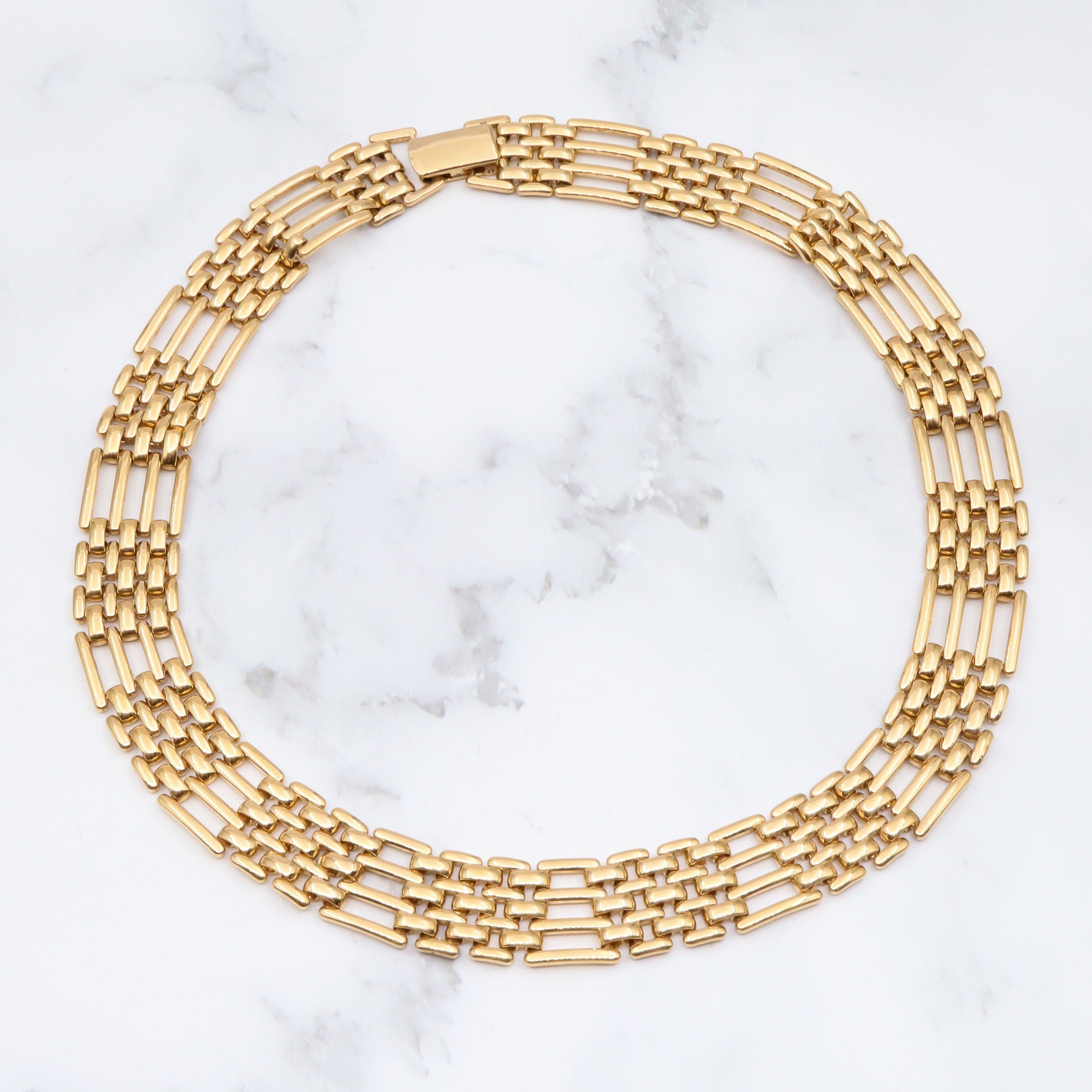 Vintage Mid Century modern Napier gold plated basket weave link choker