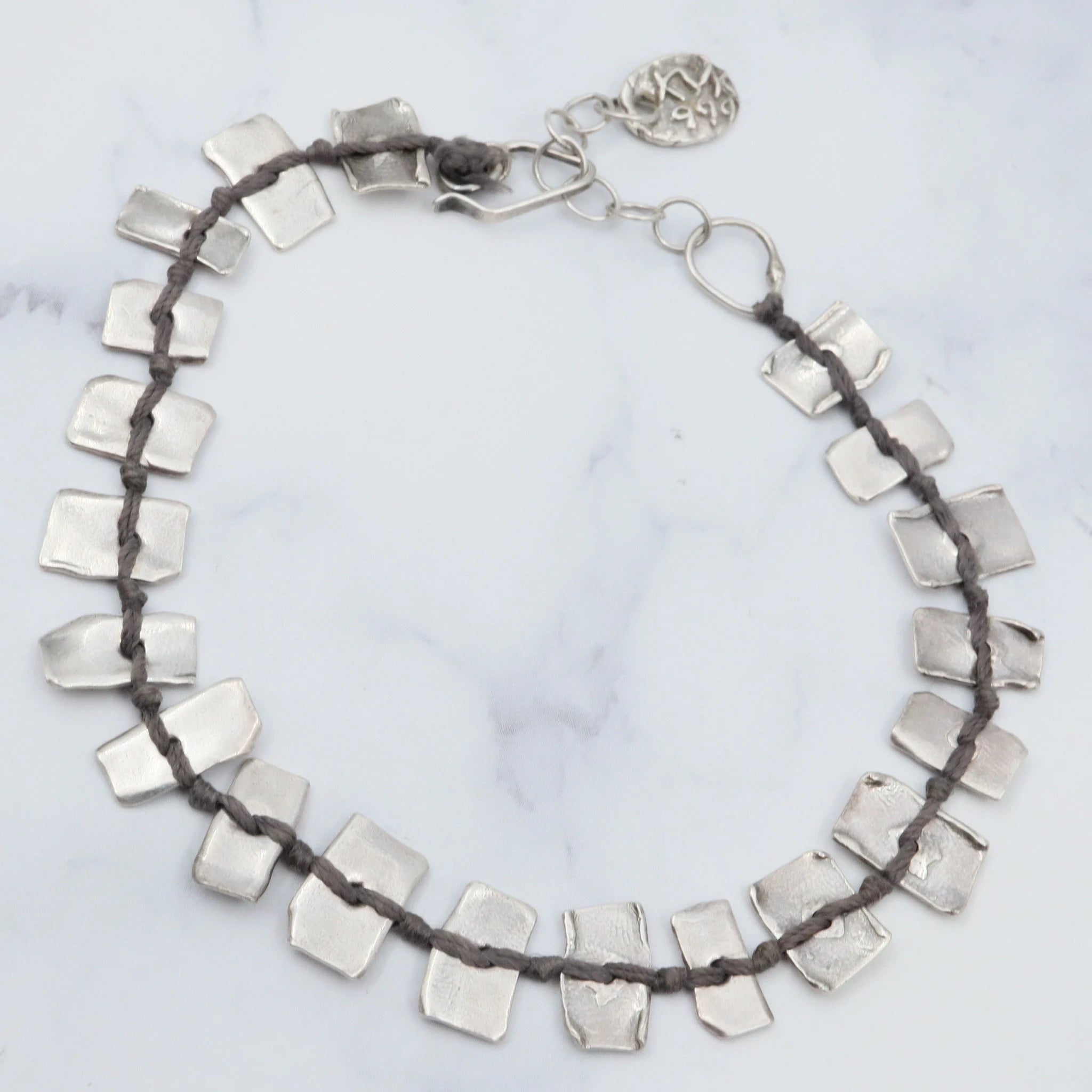 Vintage handmade KVK .999 fine silver on black thread panel bead necklace & bracelet set