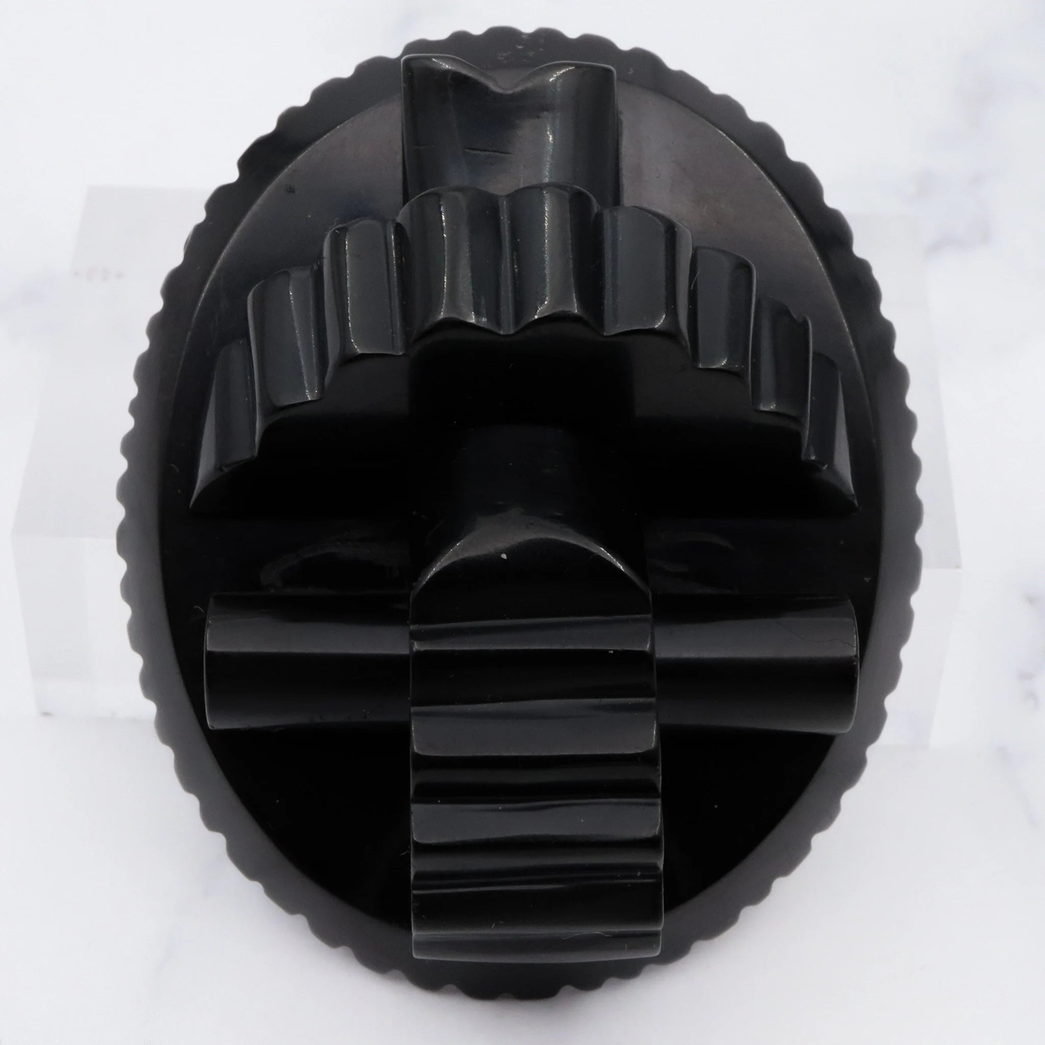 Antique Victorian caved bakelite mourning brooch