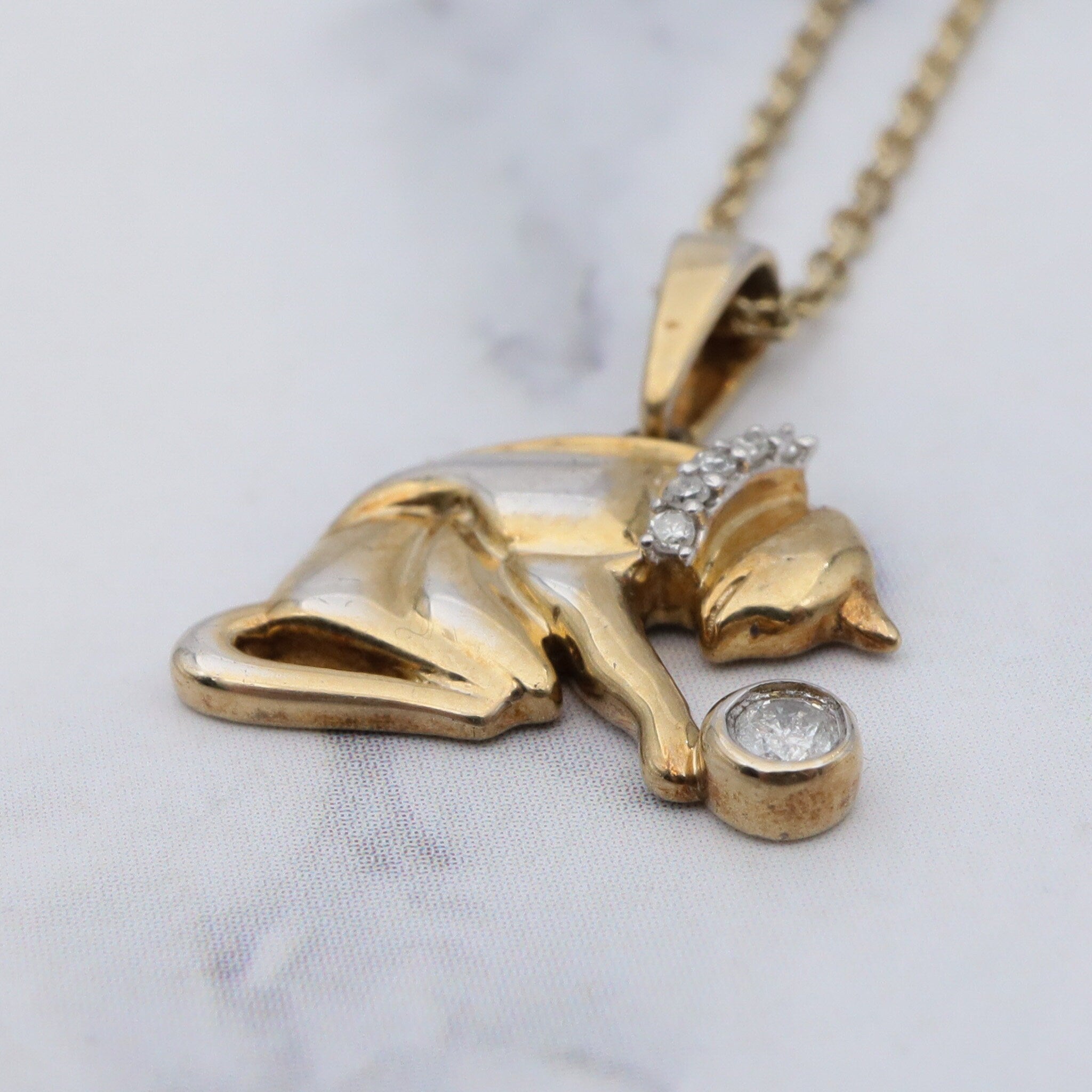 Vintage gold-plated sterling & diamond pendant necklace with adjustable cable link chain, 20”