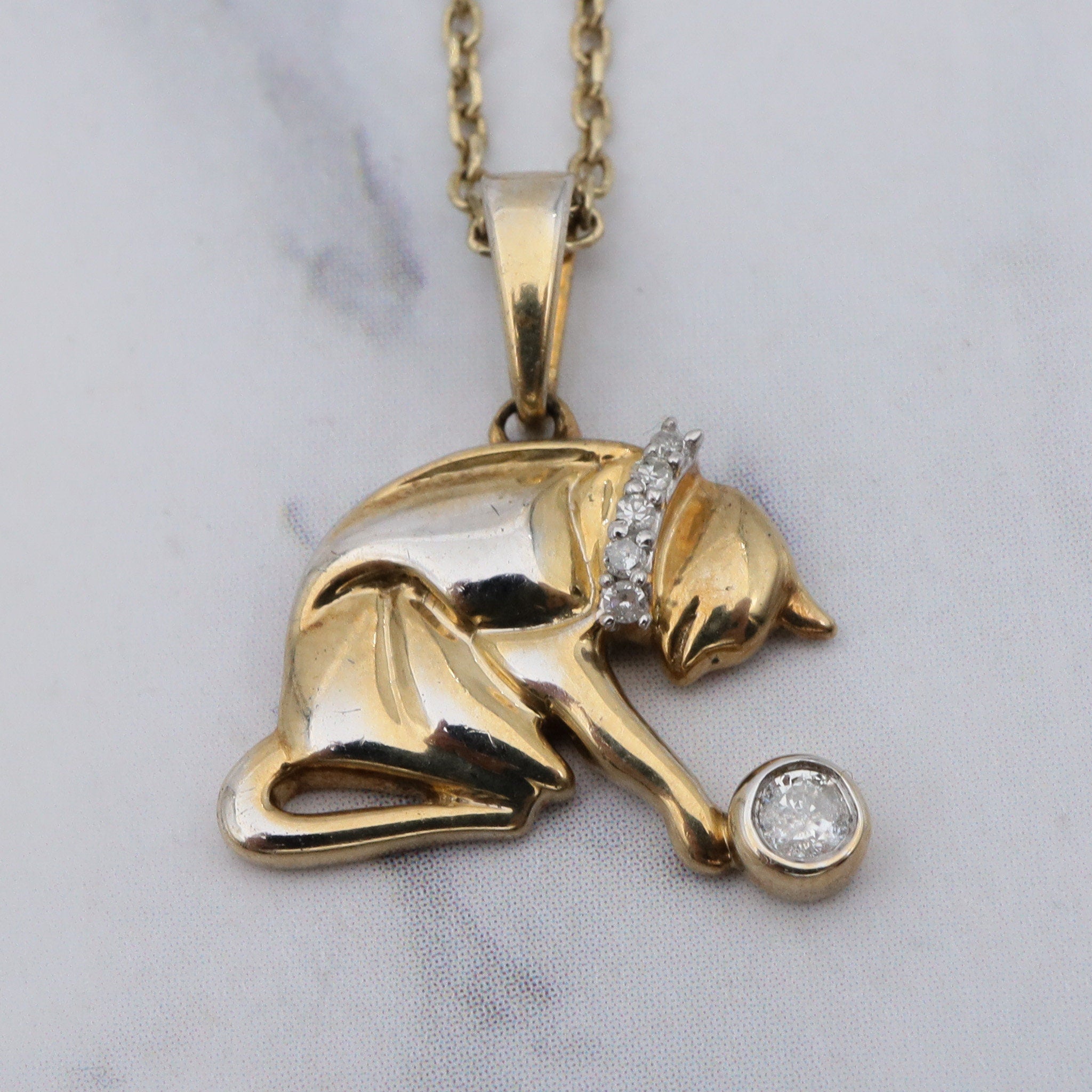 Vintage gold-plated sterling & diamond pendant necklace with adjustable cable link chain, 20”