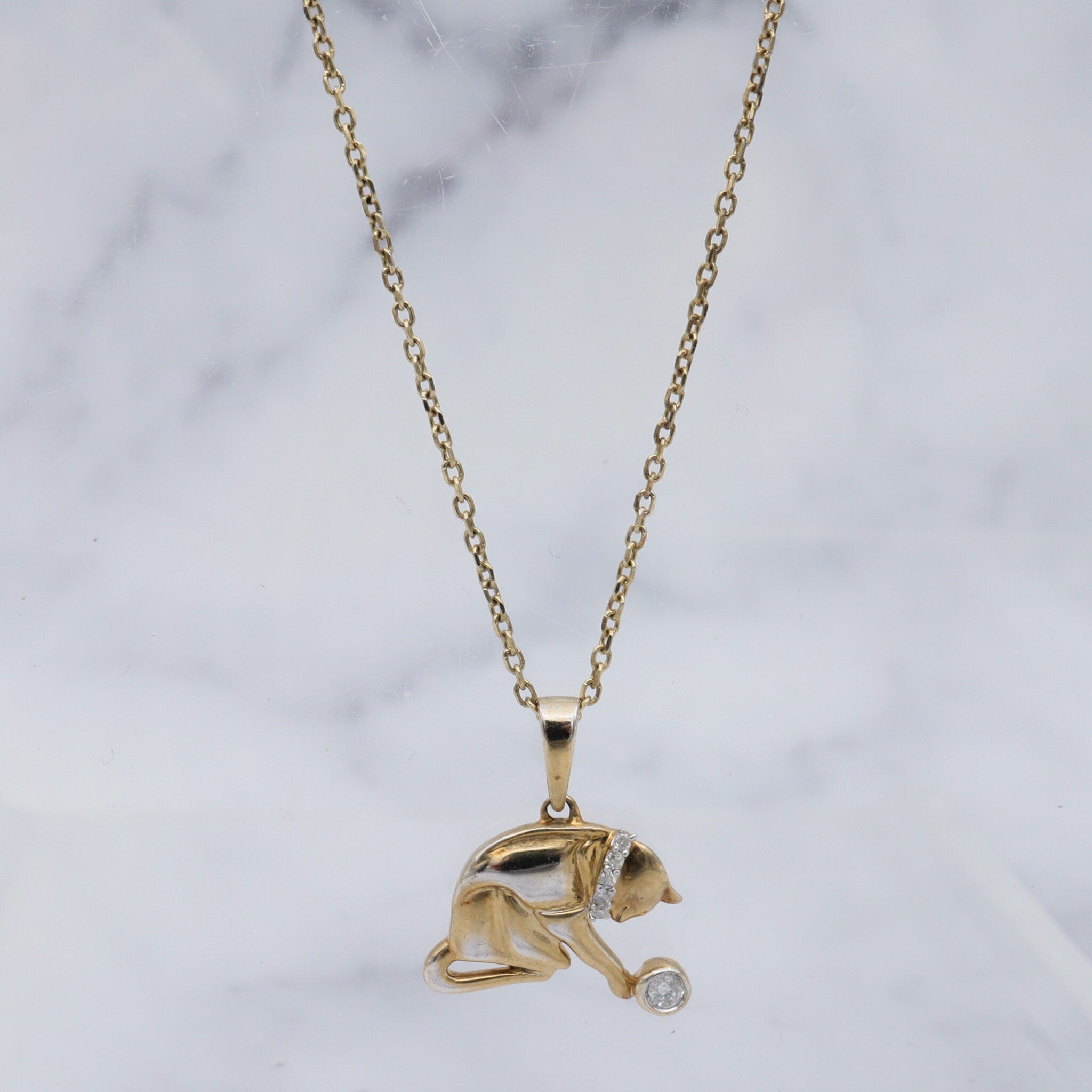 Vintage gold-plated sterling & diamond pendant necklace with adjustable cable link chain, 20”