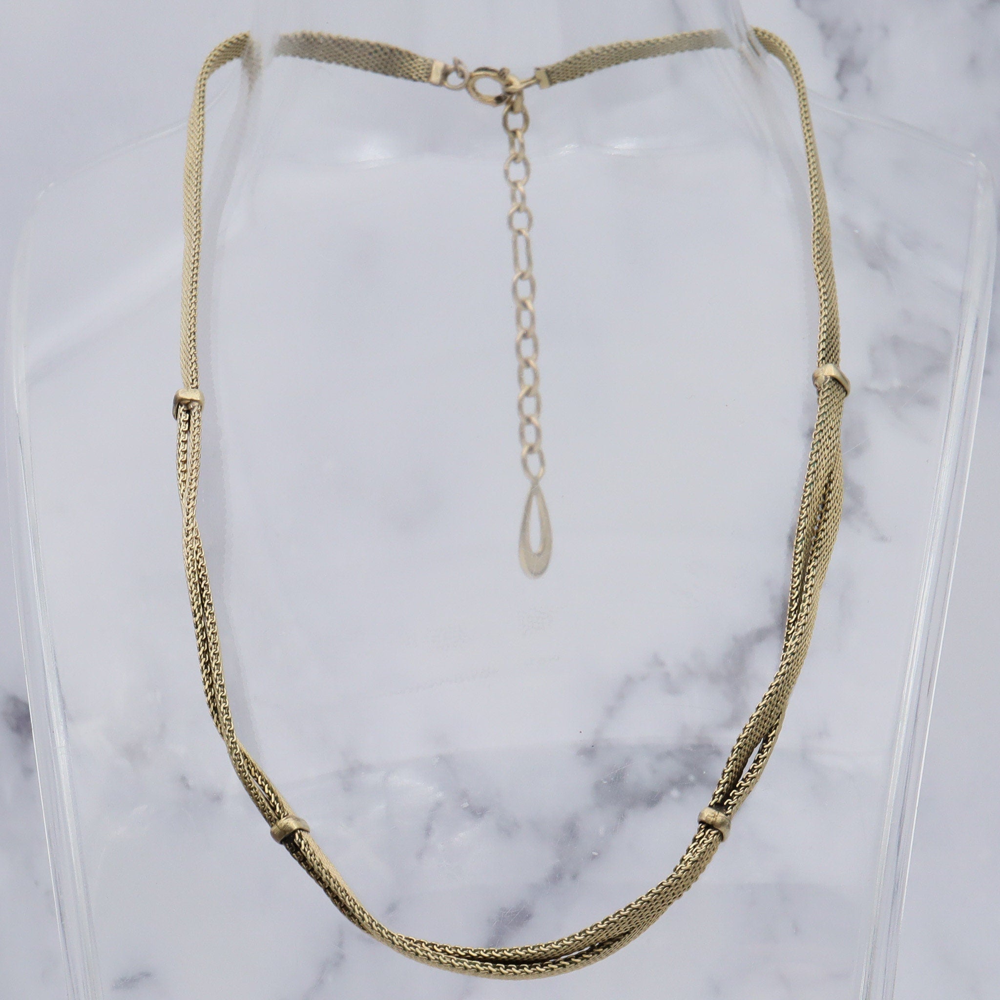 Antique Kollmar & Jourdan Germany green rolled gold mesh necklace