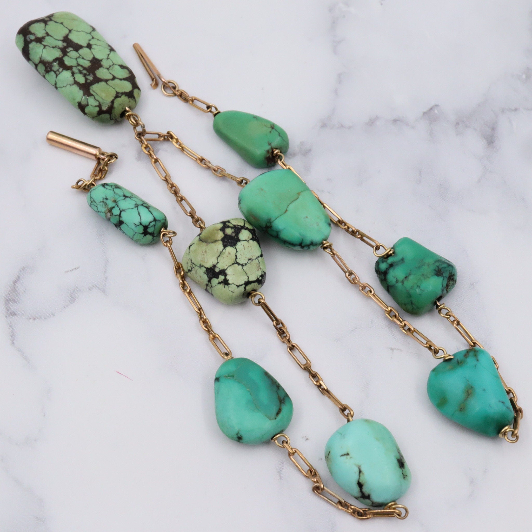 Antique Victorian 14k gold & turquoise bead drop necklace, 16"