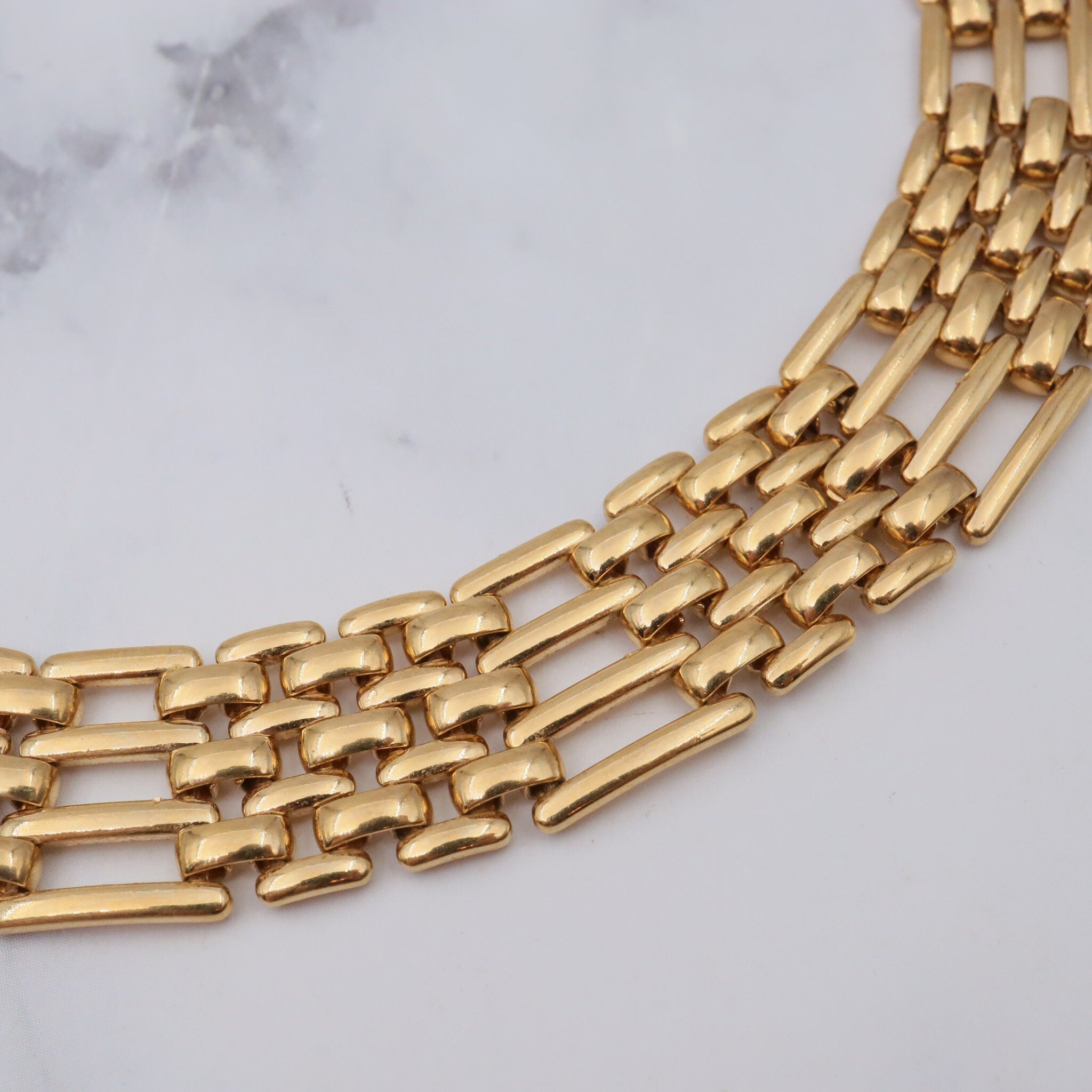 Vintage Mid Century modern Napier gold plated basket weave link choker