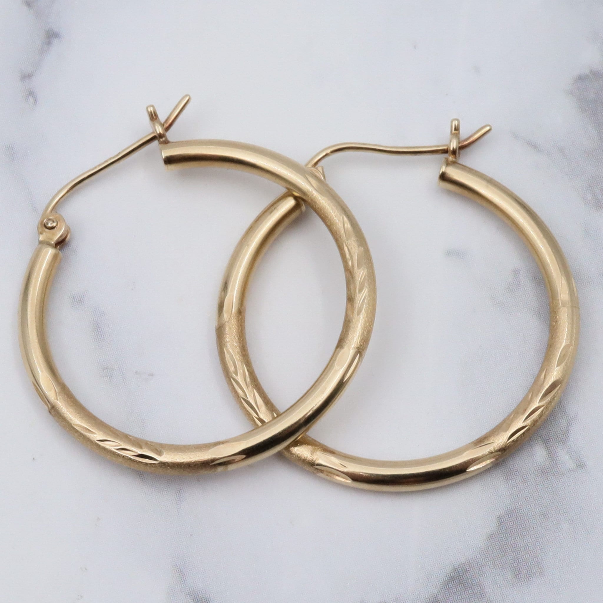 Vintage 10k gold hollow etched hoop earrings