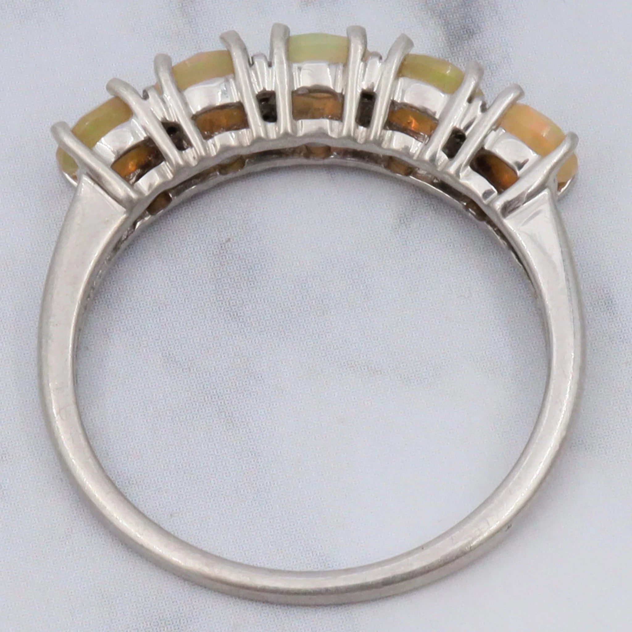 Vintage sterling, jelly opal & diamond ring, sz 8
