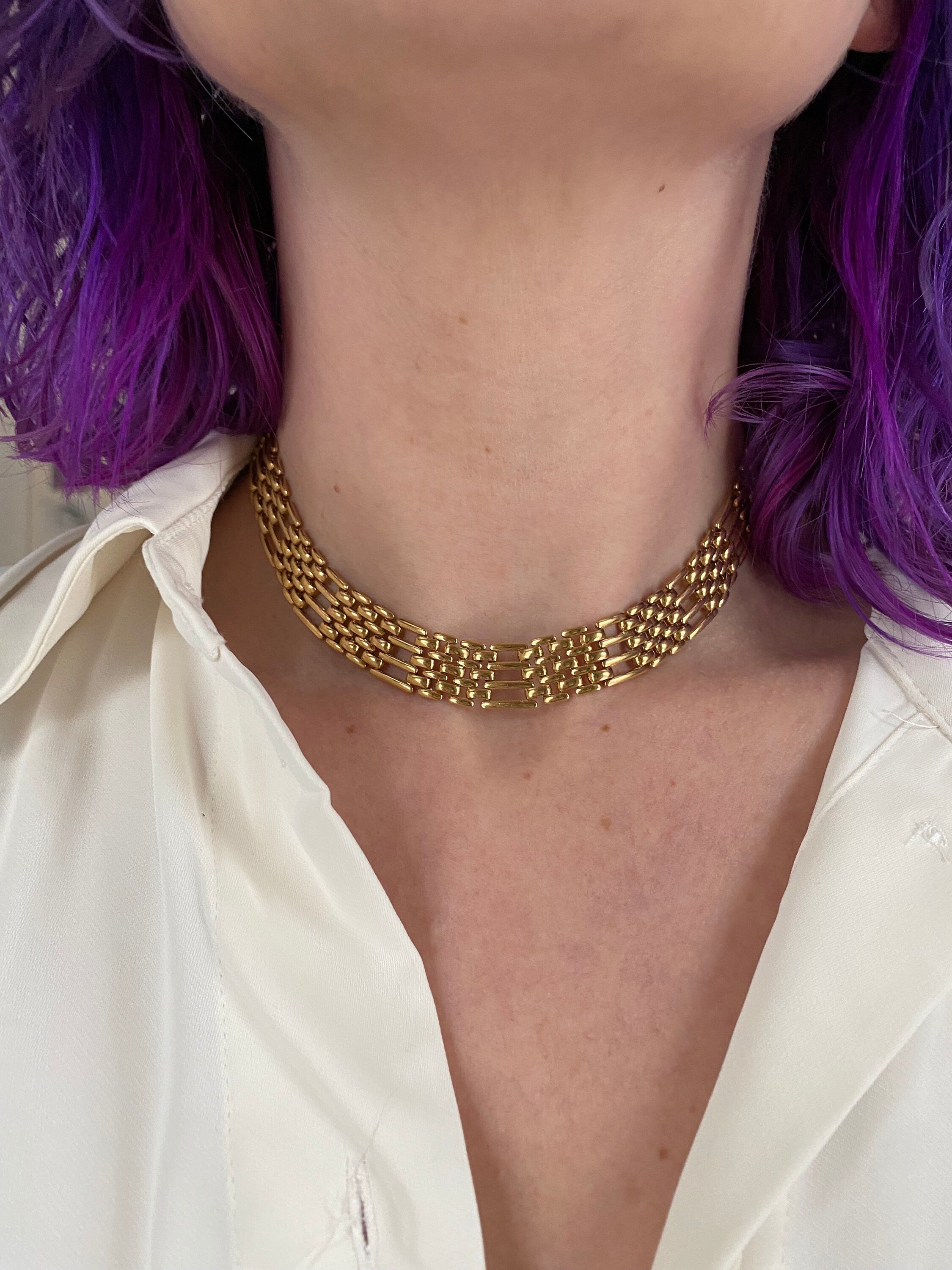 Vintage Mid Century modern Napier gold plated basket weave link choker