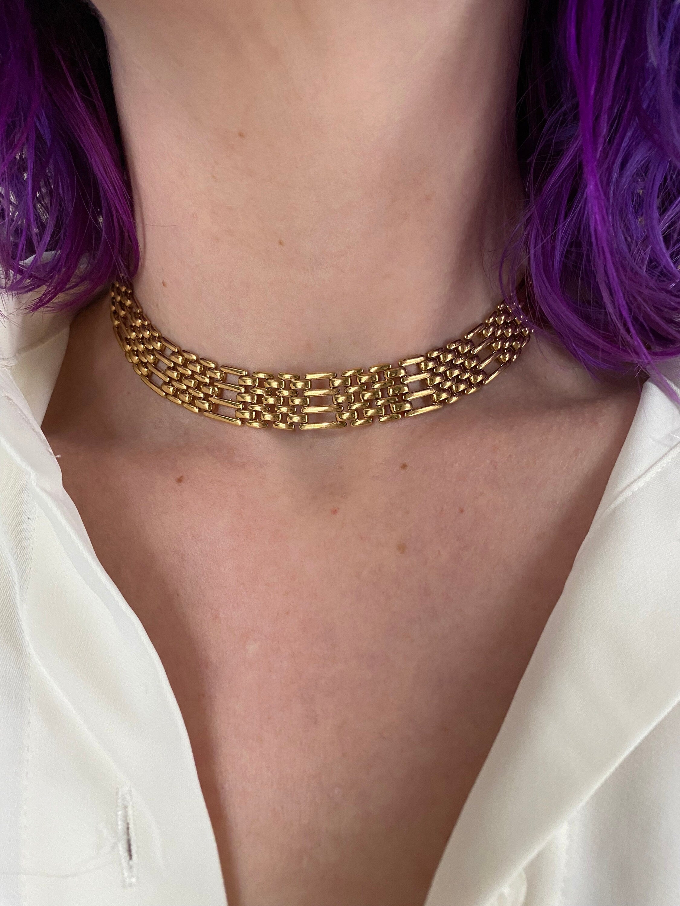 Vintage Mid Century modern Napier gold plated basket weave link choker