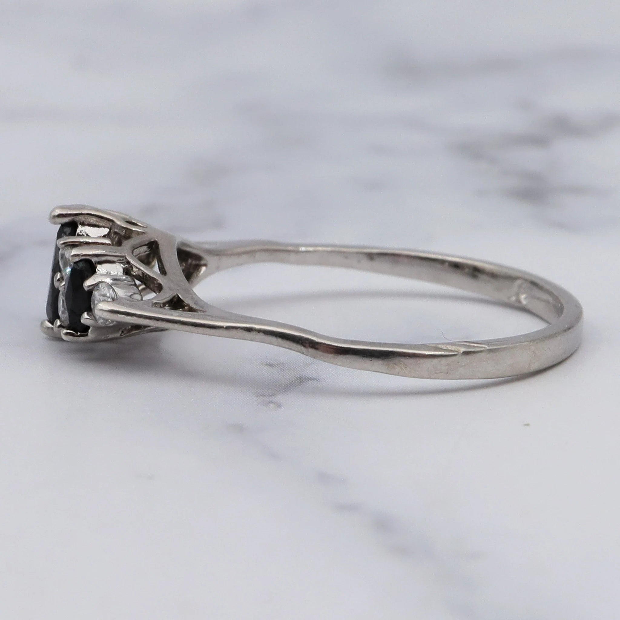 Vintage sterling, cubic zirconia & raw sapphire ring, sz 8.25