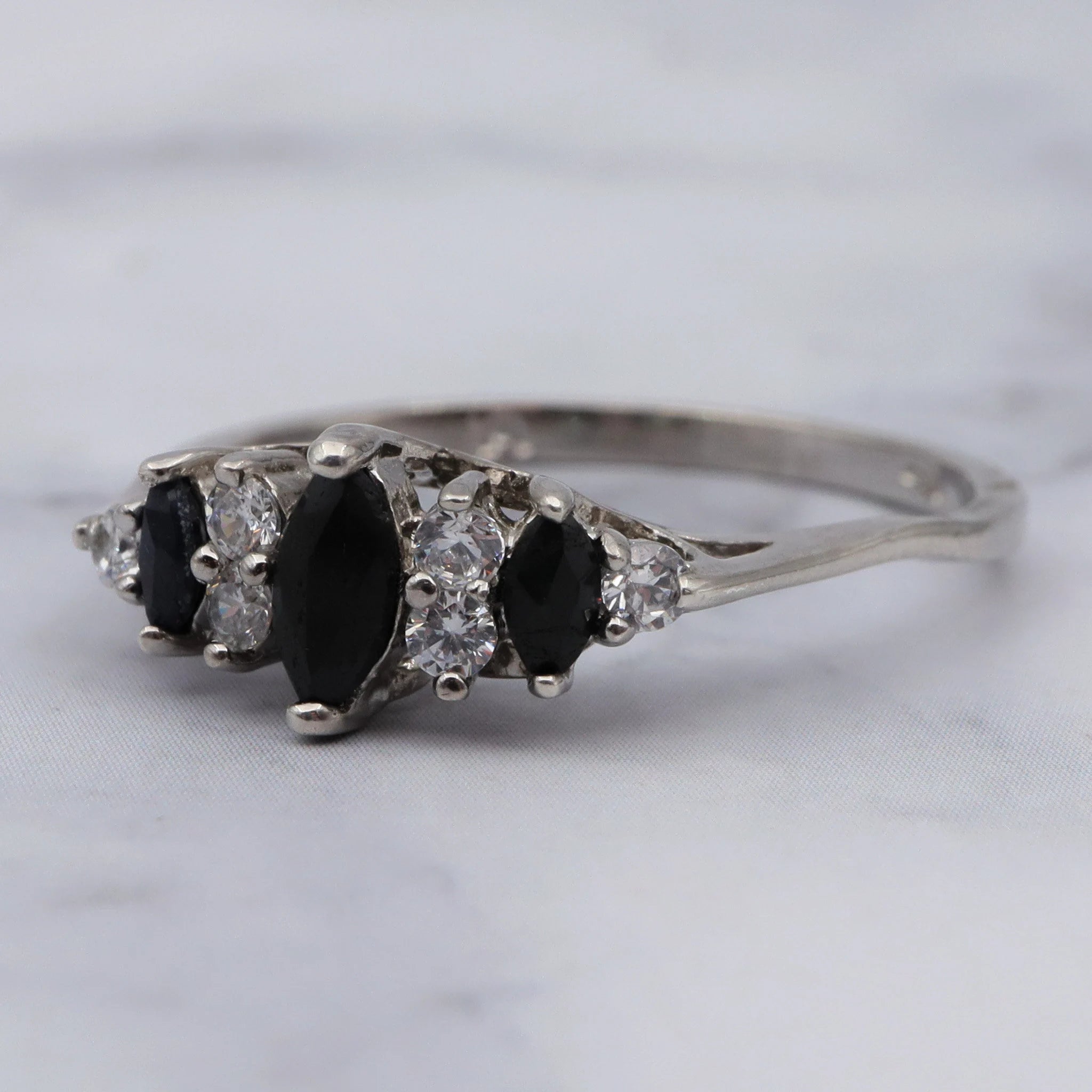 Vintage sterling, cubic zirconia & raw sapphire ring, sz 8.25