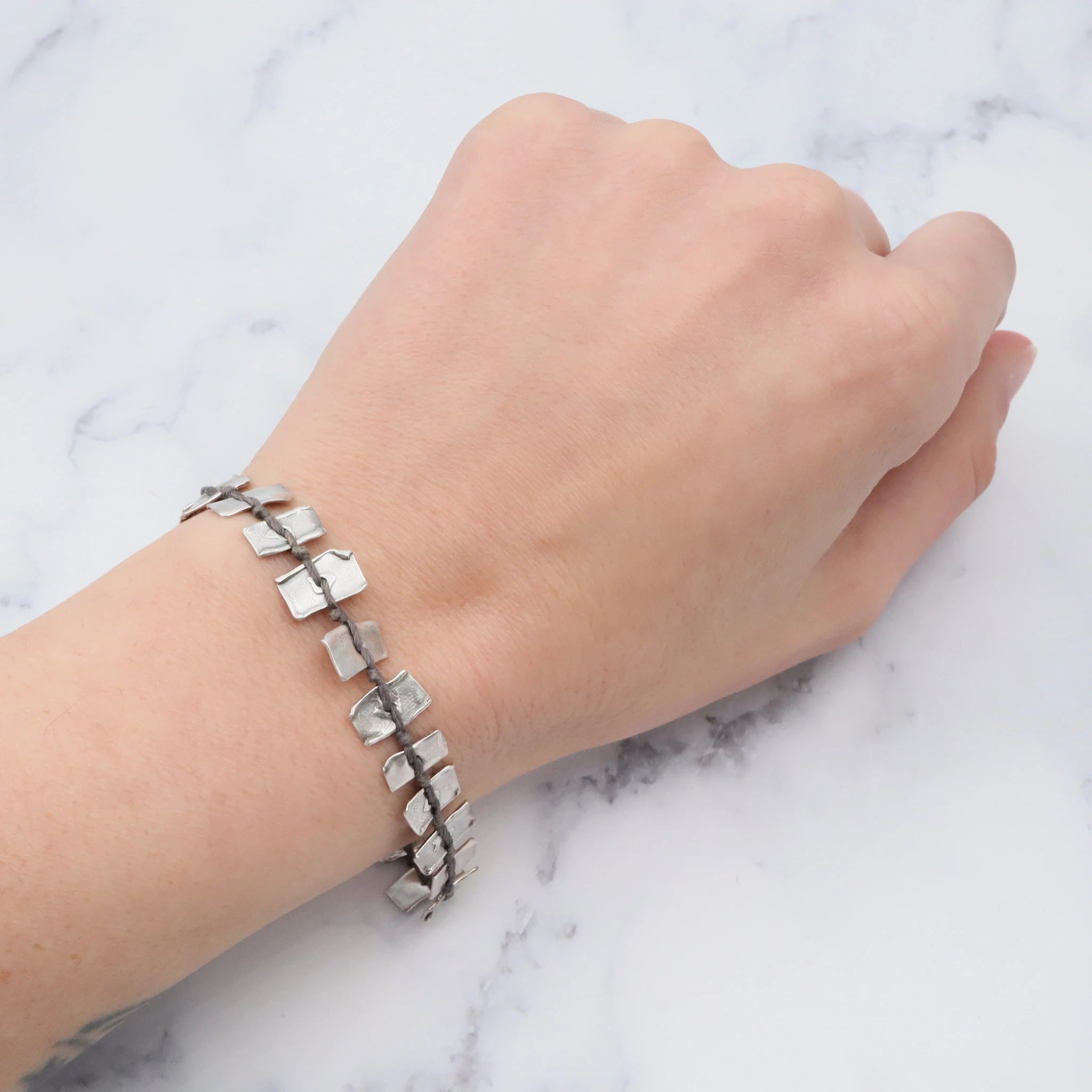 Vintage handmade KVK .999 fine silver on black thread panel bead necklace & bracelet set