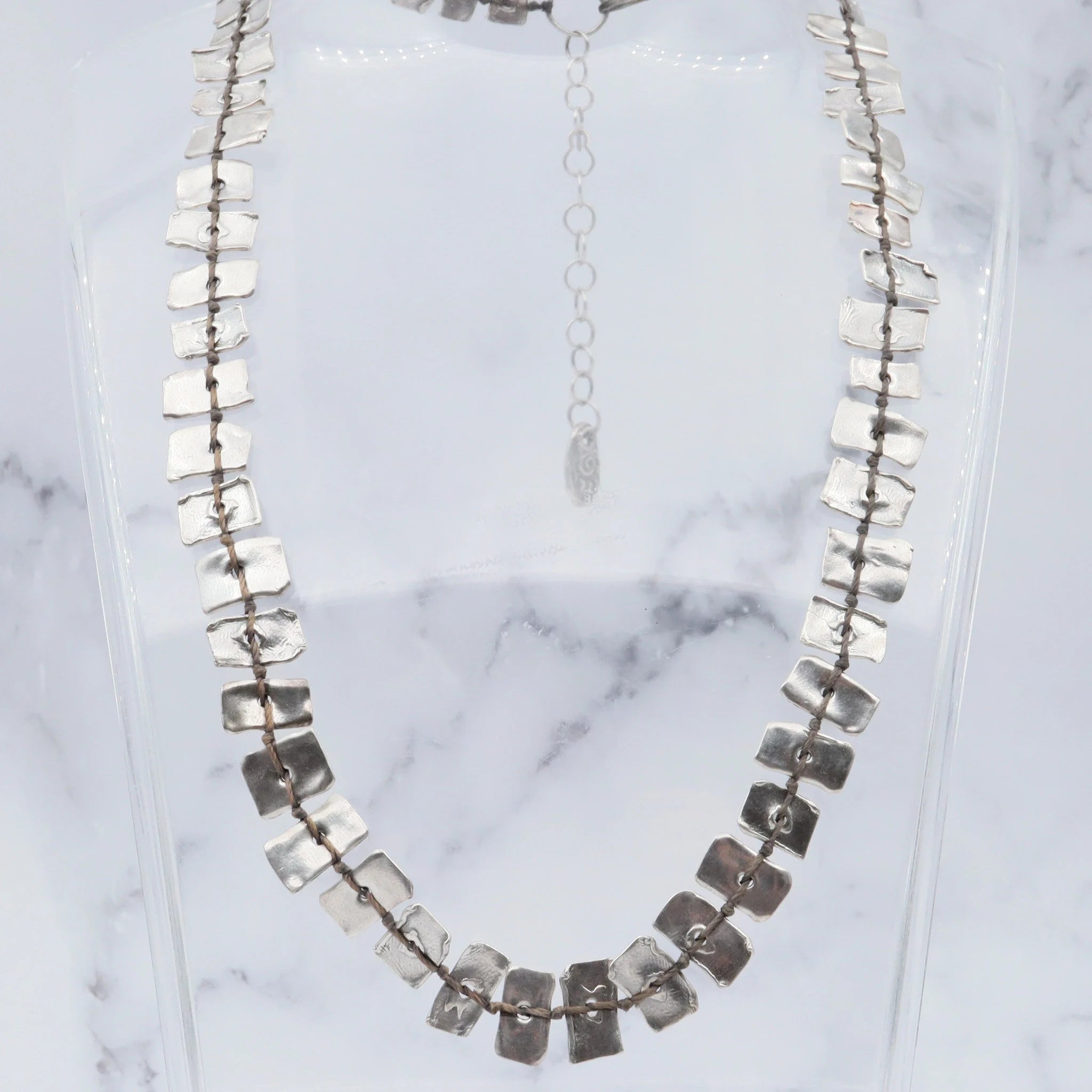 Vintage handmade KVK .999 fine silver on black thread panel bead necklace & bracelet set