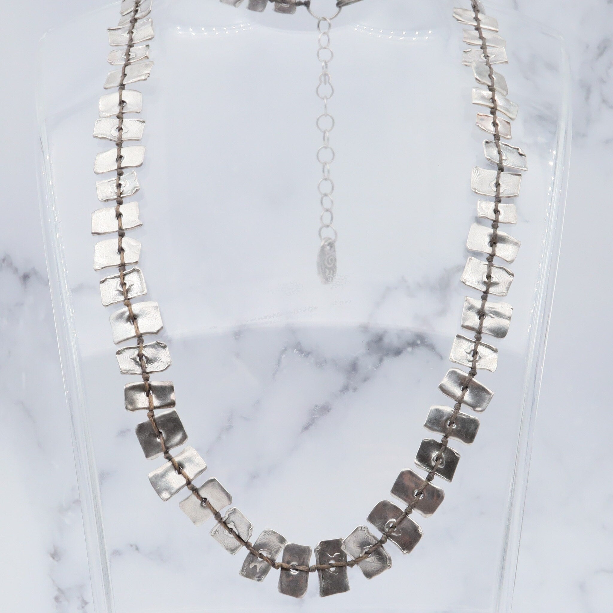 Vintage handmade KVK .999 fine silver on black thread panel bead necklace & bracelet set