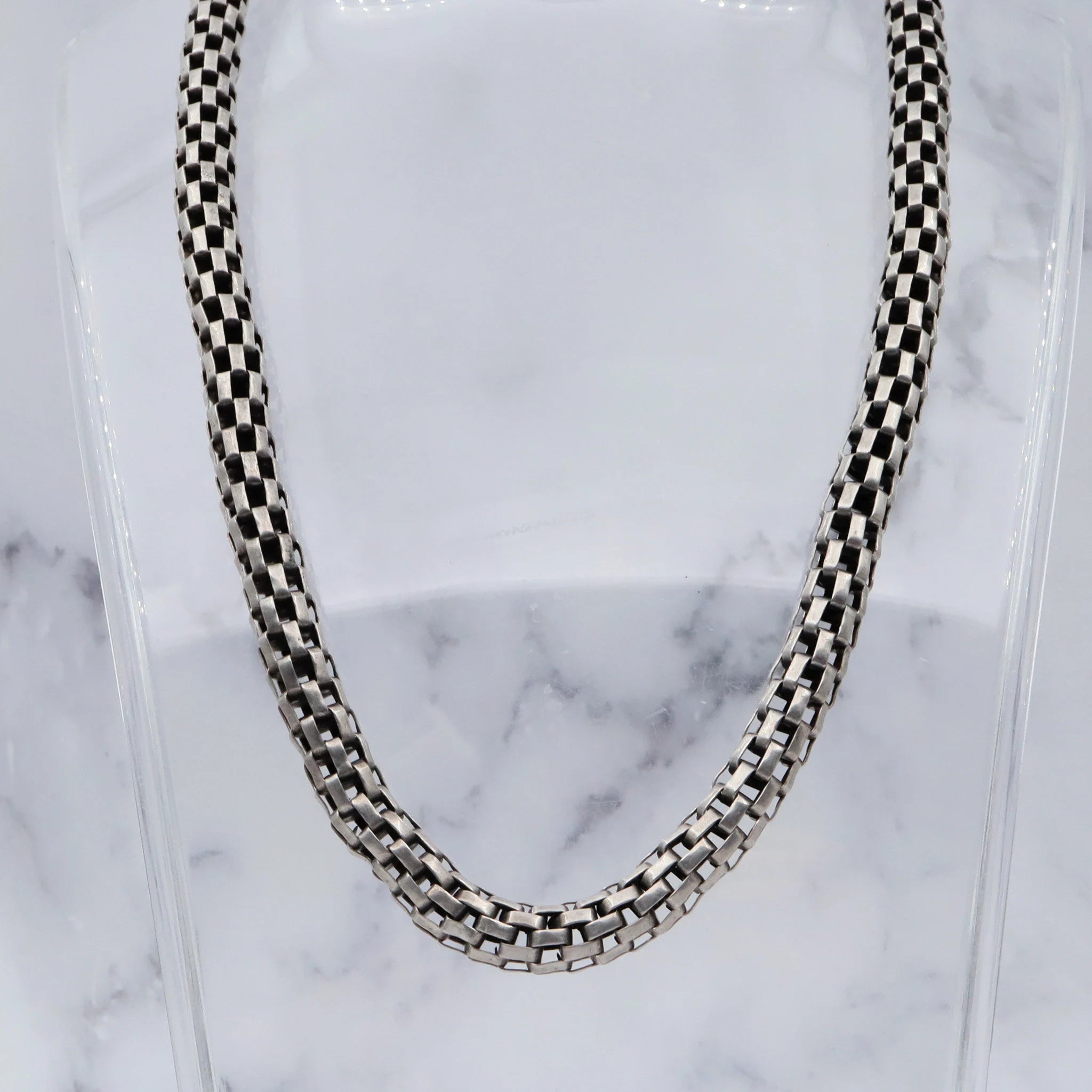 Antique handmade sterling mesh link 7mm tube chain necklace, 17”