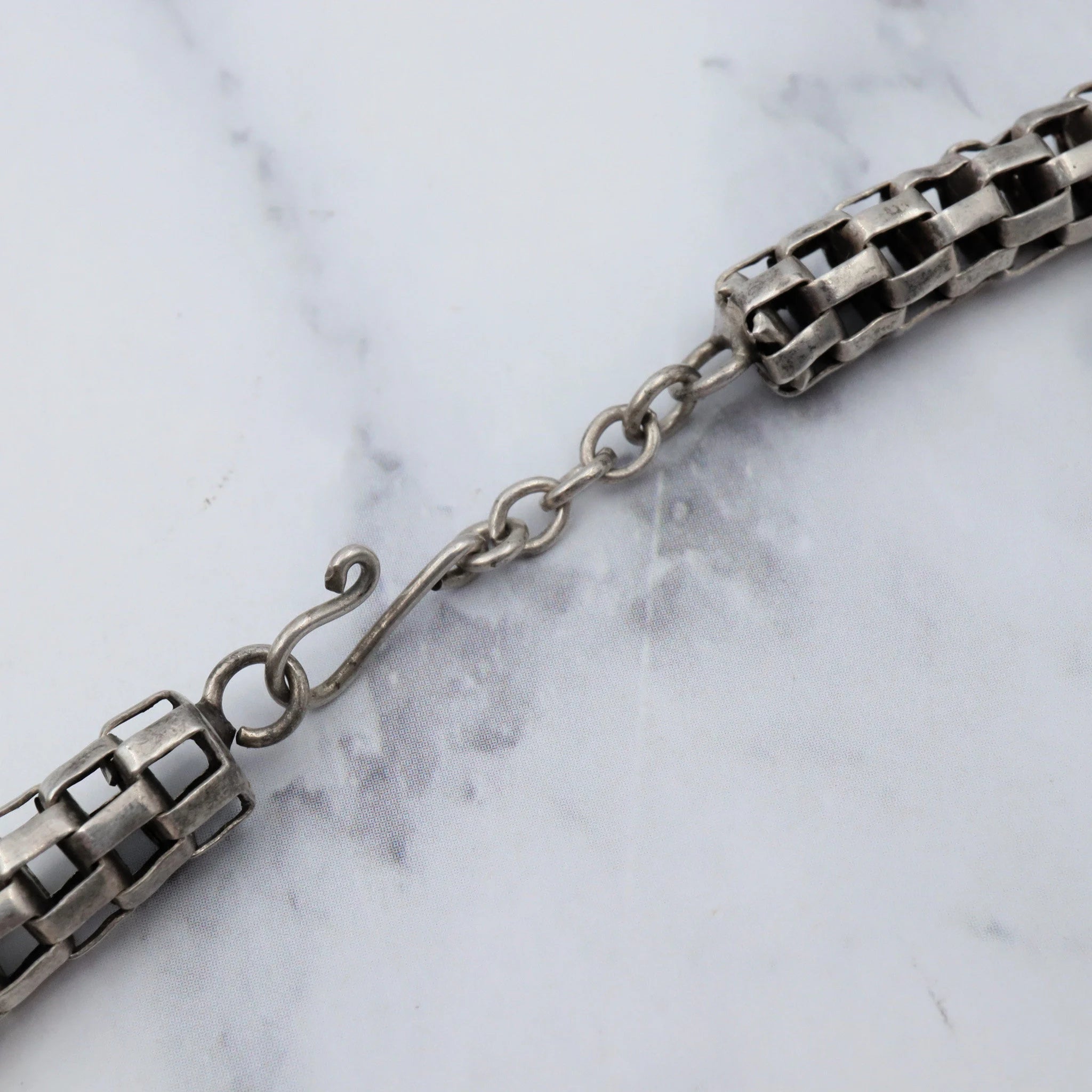 Antique handmade sterling mesh link 7mm tube chain necklace, 17”
