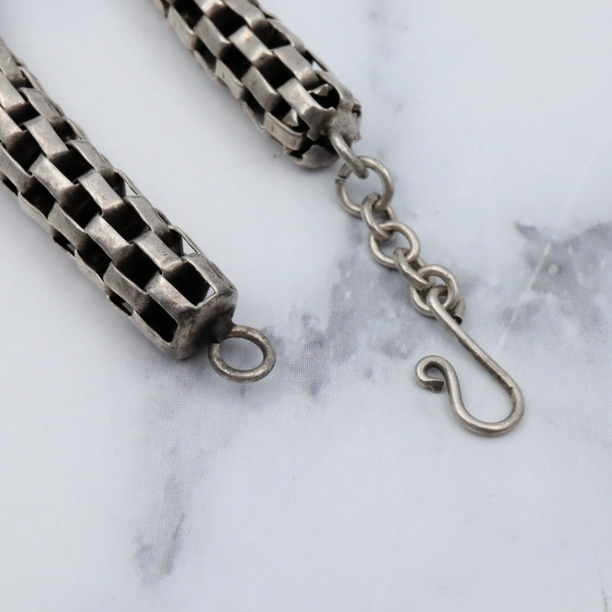 Antique handmade sterling mesh link 7mm tube chain necklace, 17”