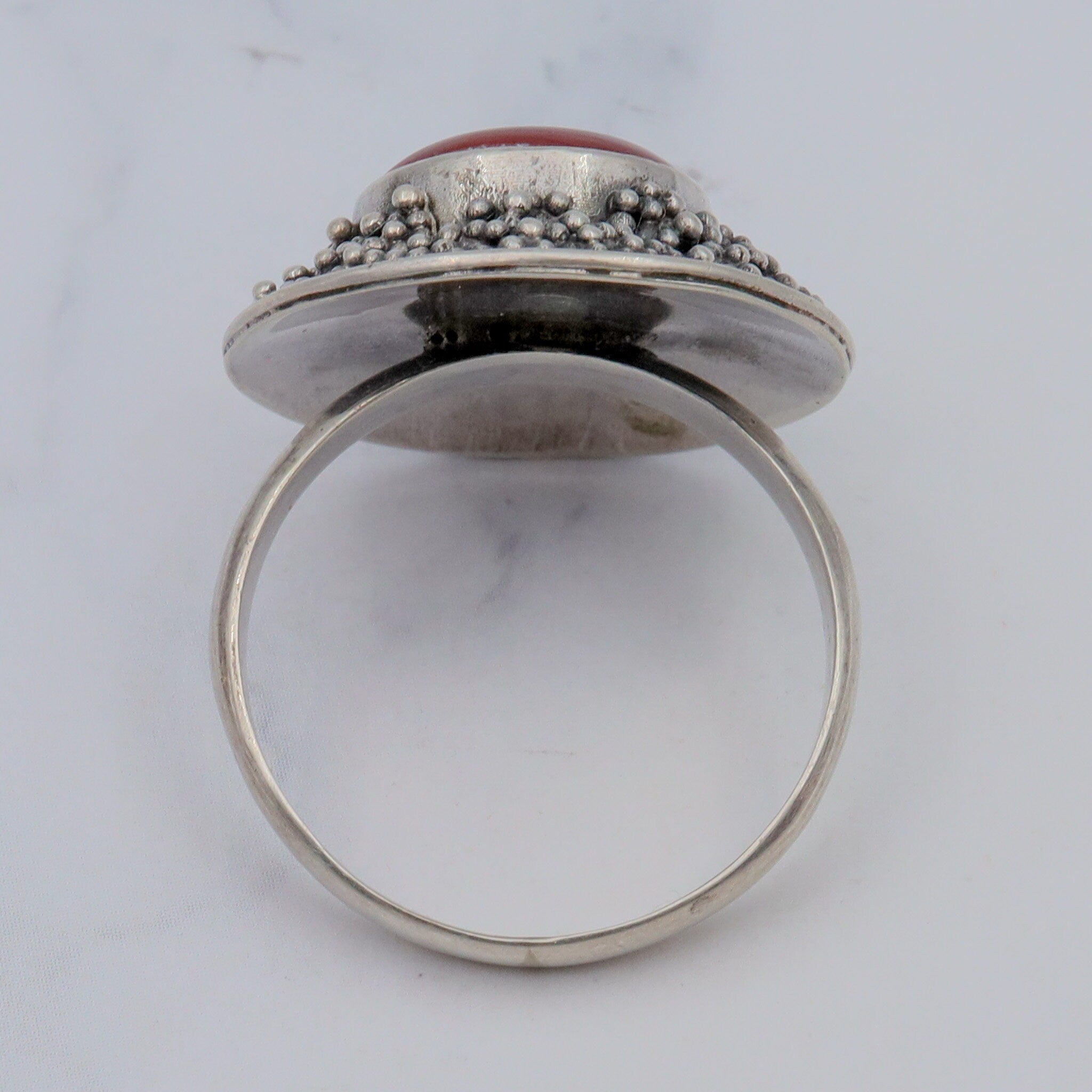 Vintage sterling, carnelian & applied bead ring, sz 9.25