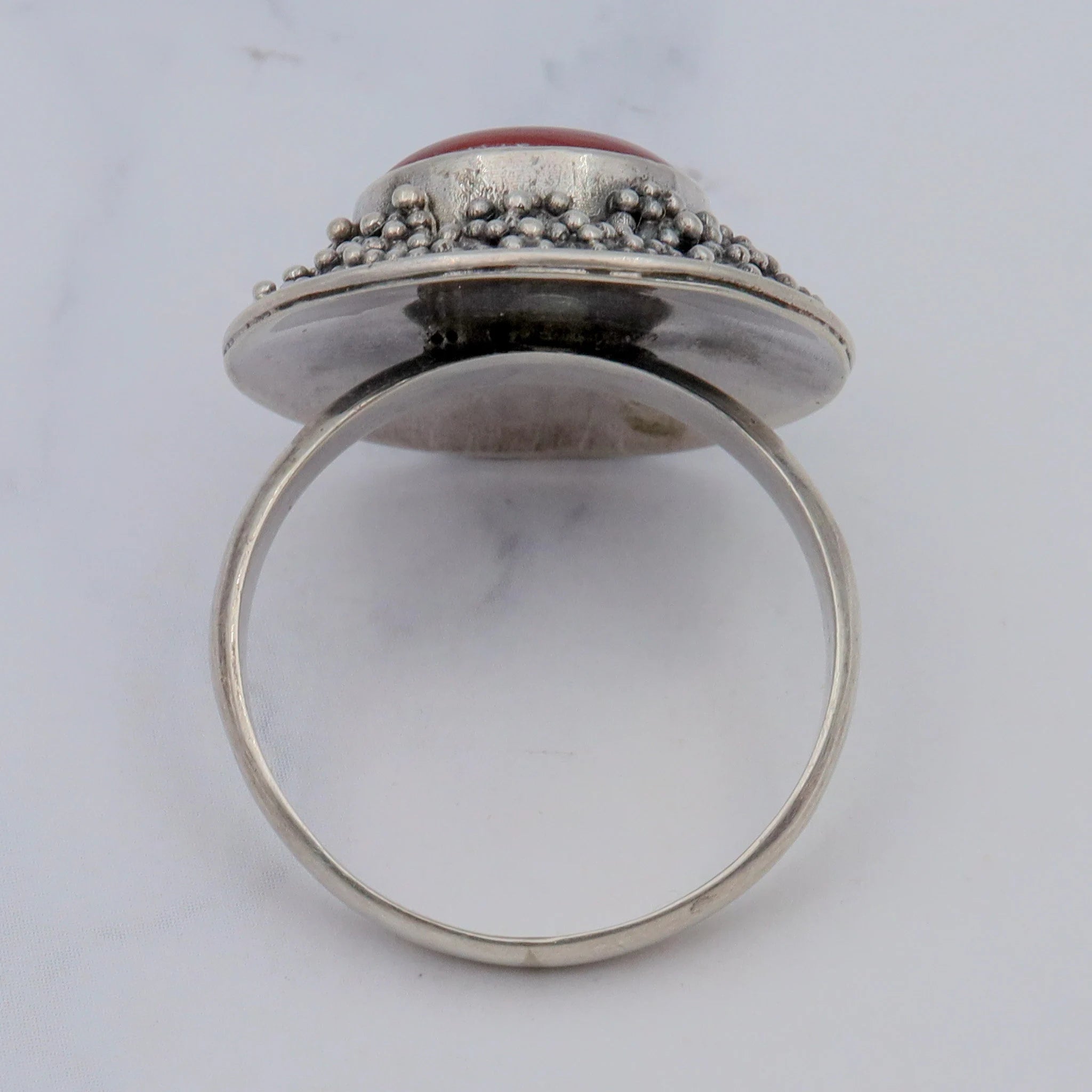 Vintage sterling, carnelian & applied bead ring, sz 9.25