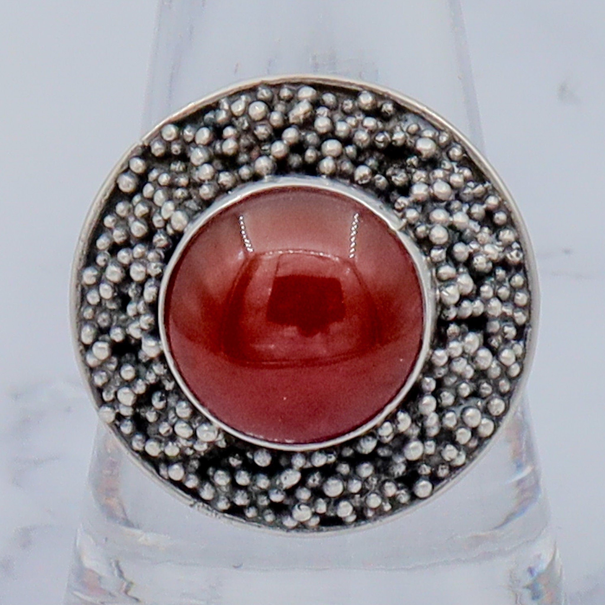 Vintage sterling, carnelian & applied bead ring, sz 9.25