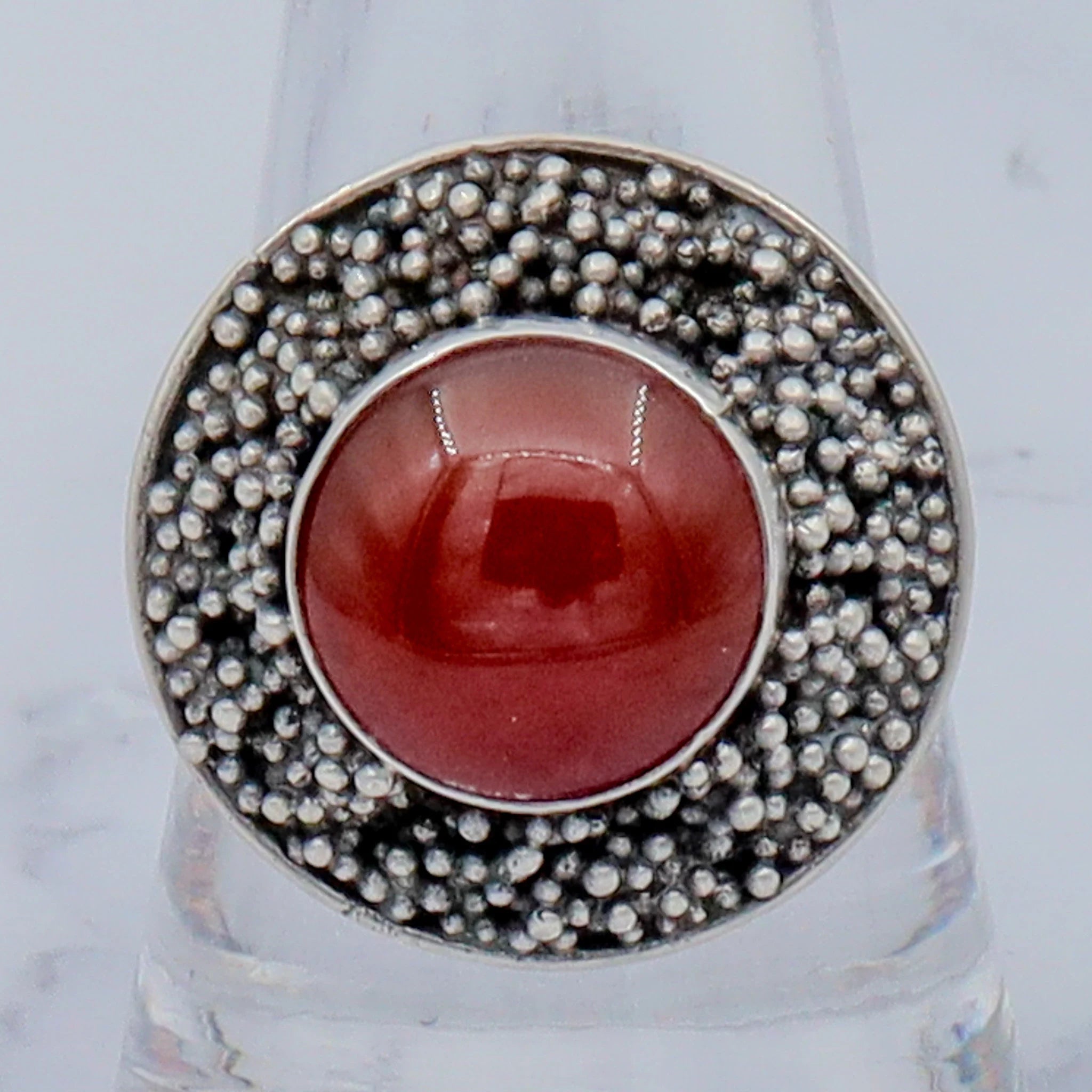 Vintage sterling, carnelian & applied bead ring, sz 9.25