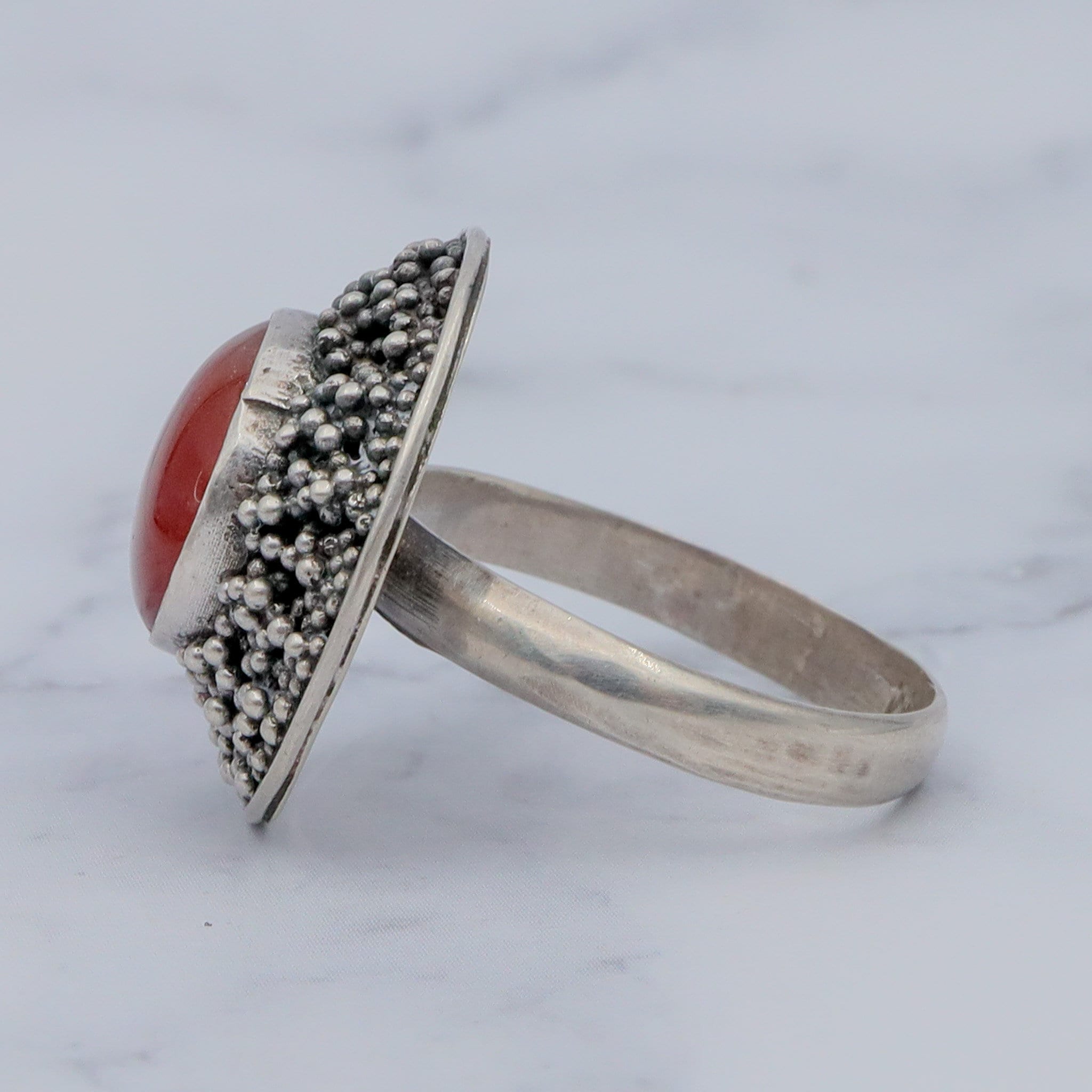 Vintage sterling, carnelian & applied bead ring, sz 9.25