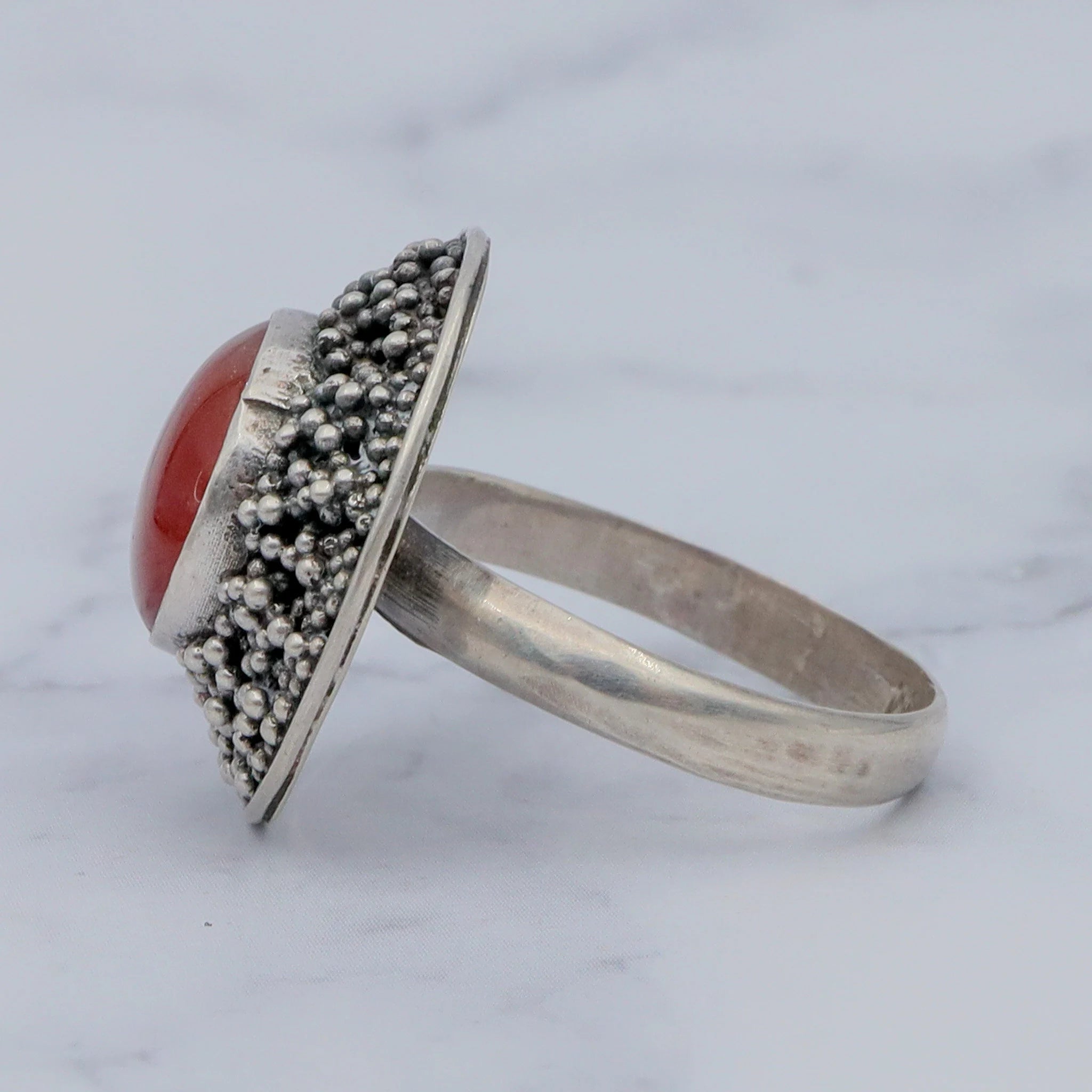 Vintage sterling, carnelian & applied bead ring, sz 9.25