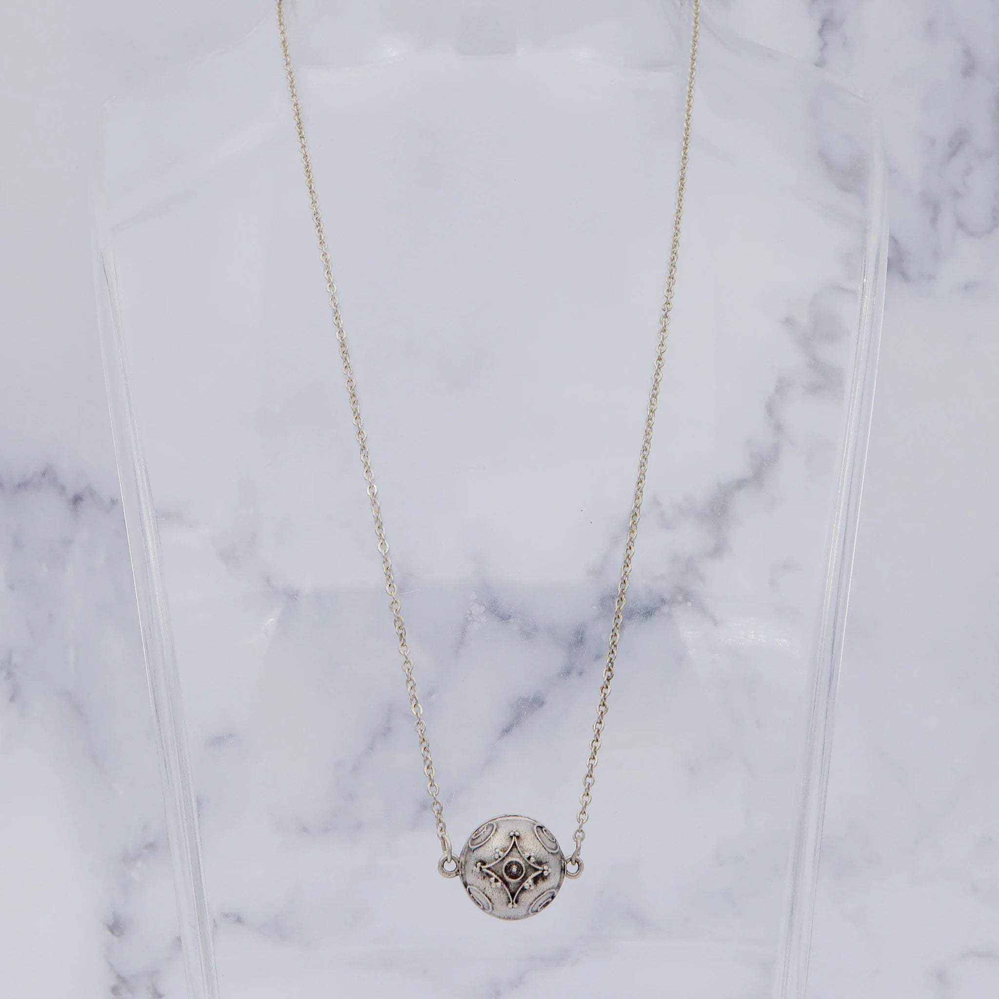 Vintage sterling etruscan style bead pendant necklace, 16