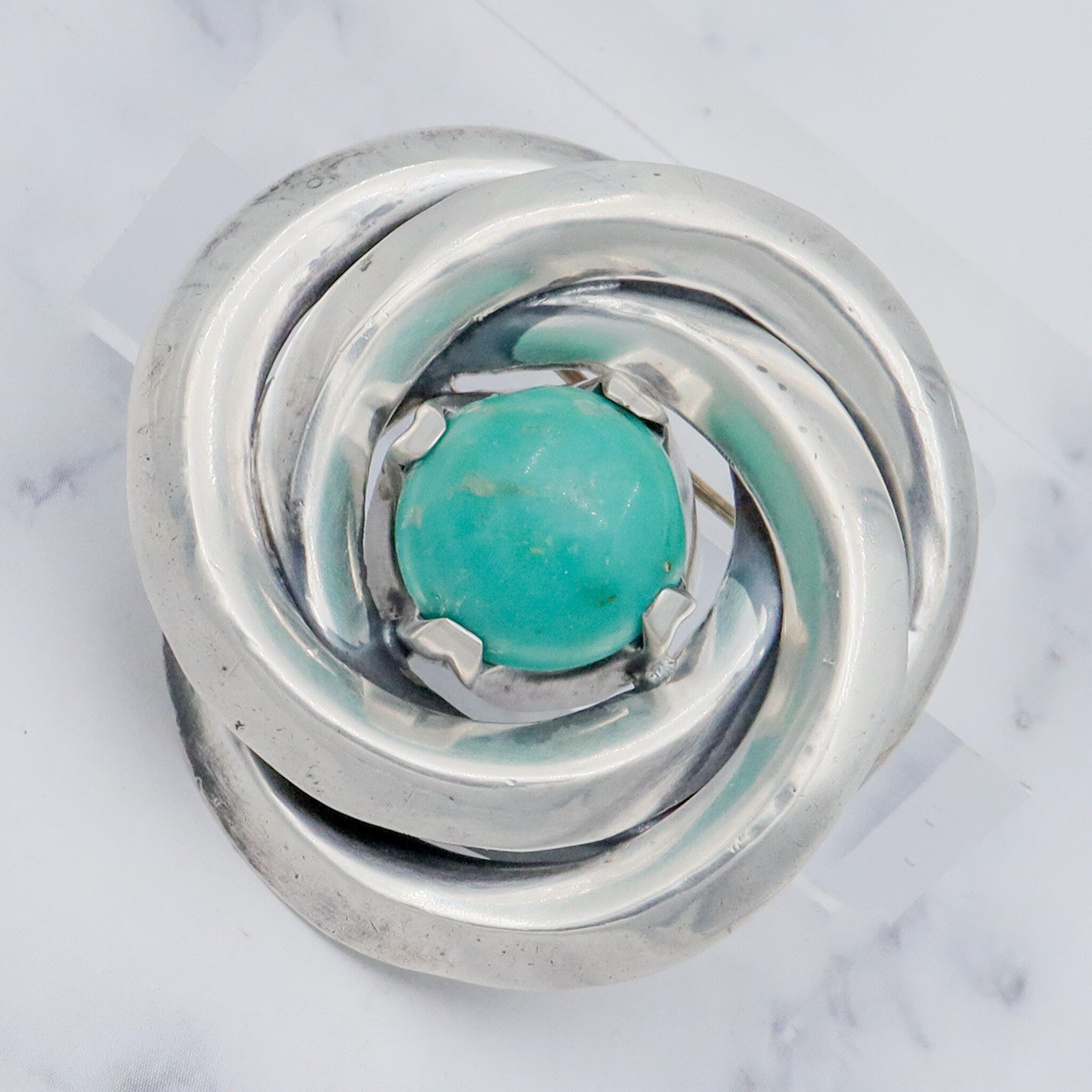 Vintage Mid Century Antonio Pineda Mexican silversmith, sterling & amazonite swirl knot brooch