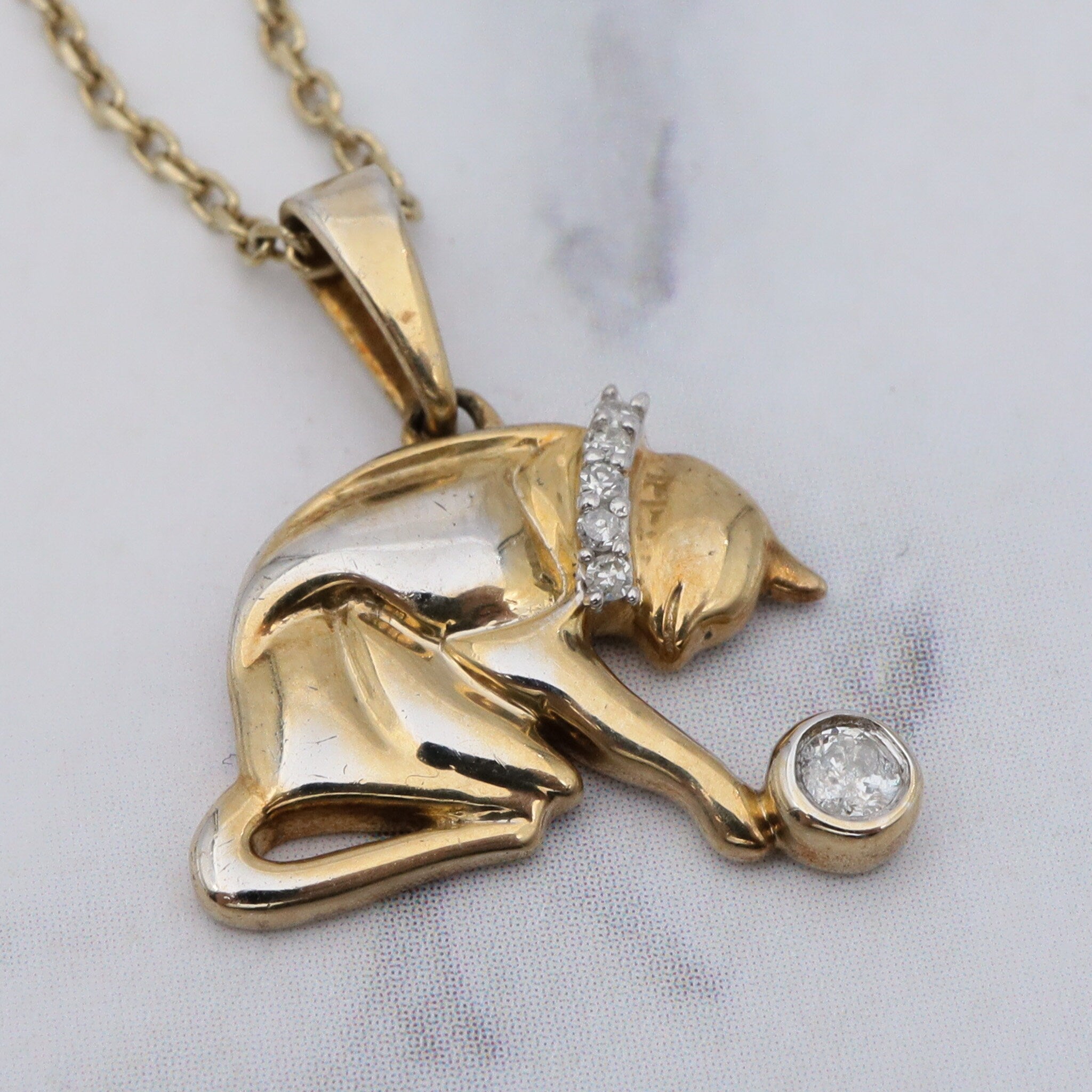 Vintage gold-plated sterling & diamond pendant necklace with adjustable cable link chain, 20”